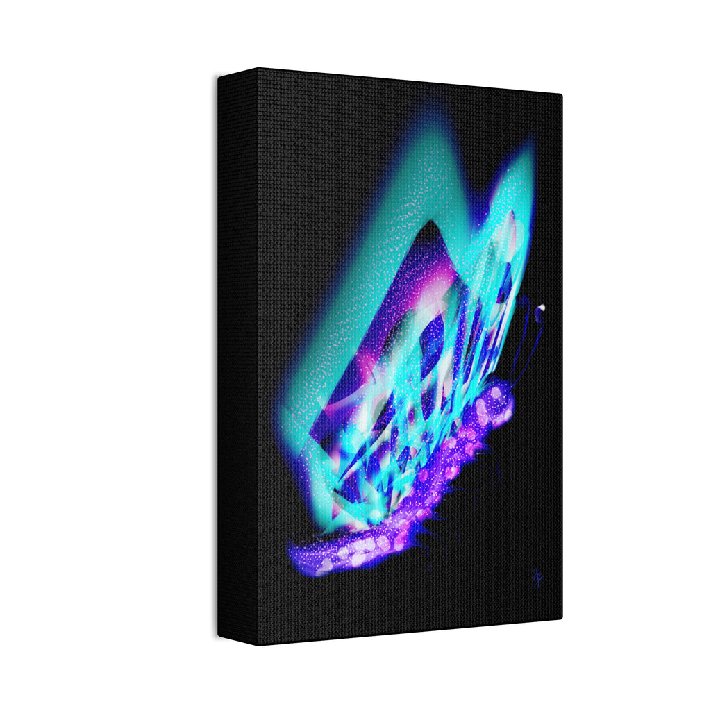 Neon Butterfly Canvas Print — Glowing Blue & Purple Wall Art (Stretched Canvas)