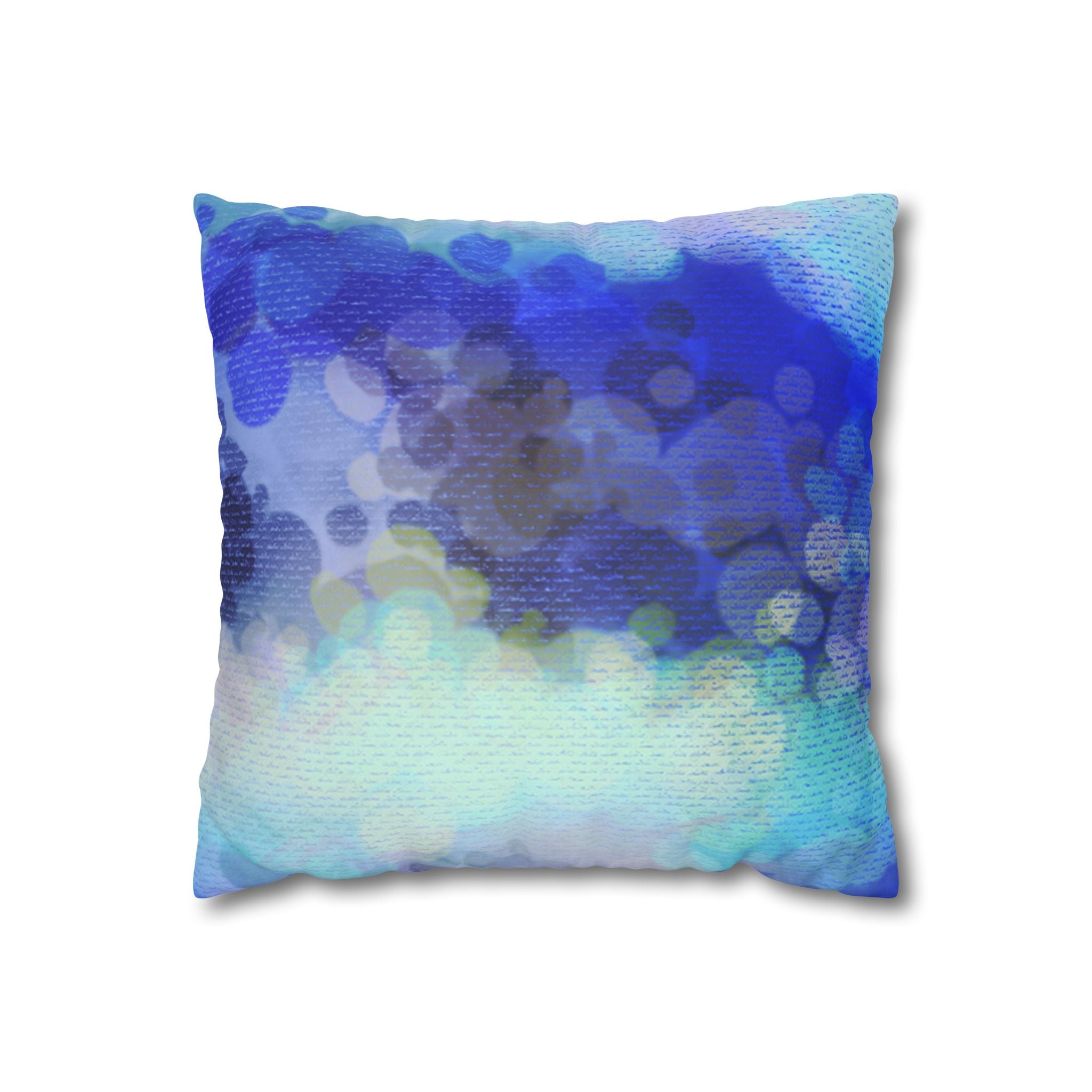 Blue Bokeh Faux Suede Pillowcase — Abstract Coastal Accent Pillow Cover