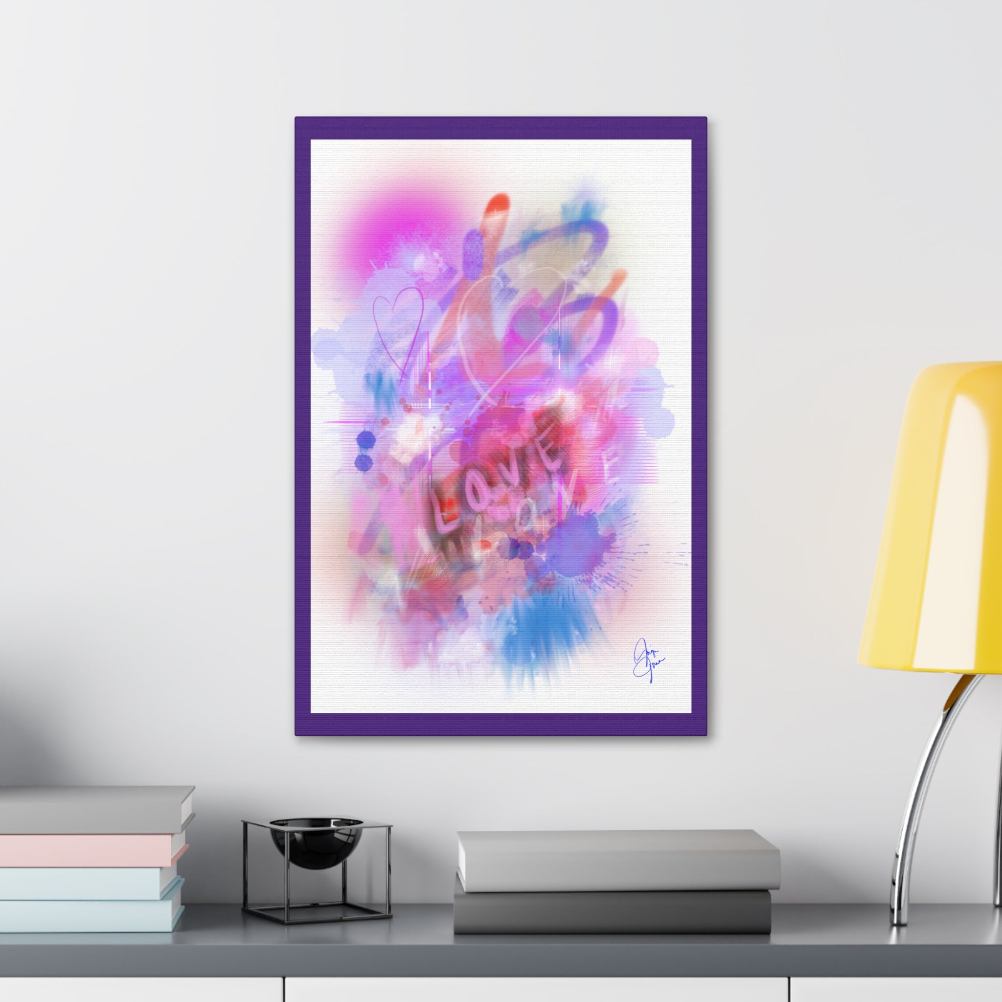 Love Vibes Canvas Wall Art — Pink Abstract Stretched Canvas