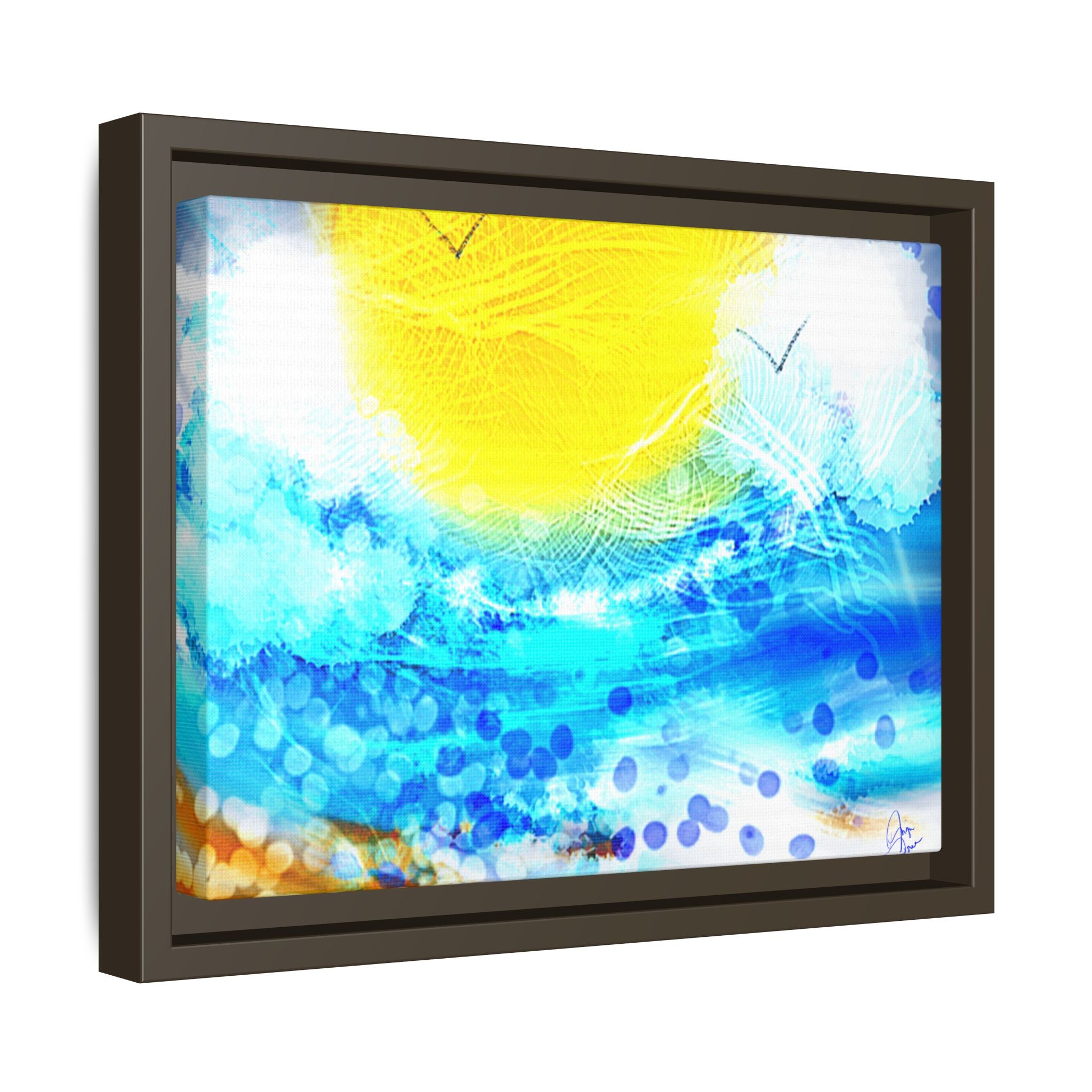 Sunshine Shore Matte Canvas Framed Wall Art — Bright Abstract Beach Print