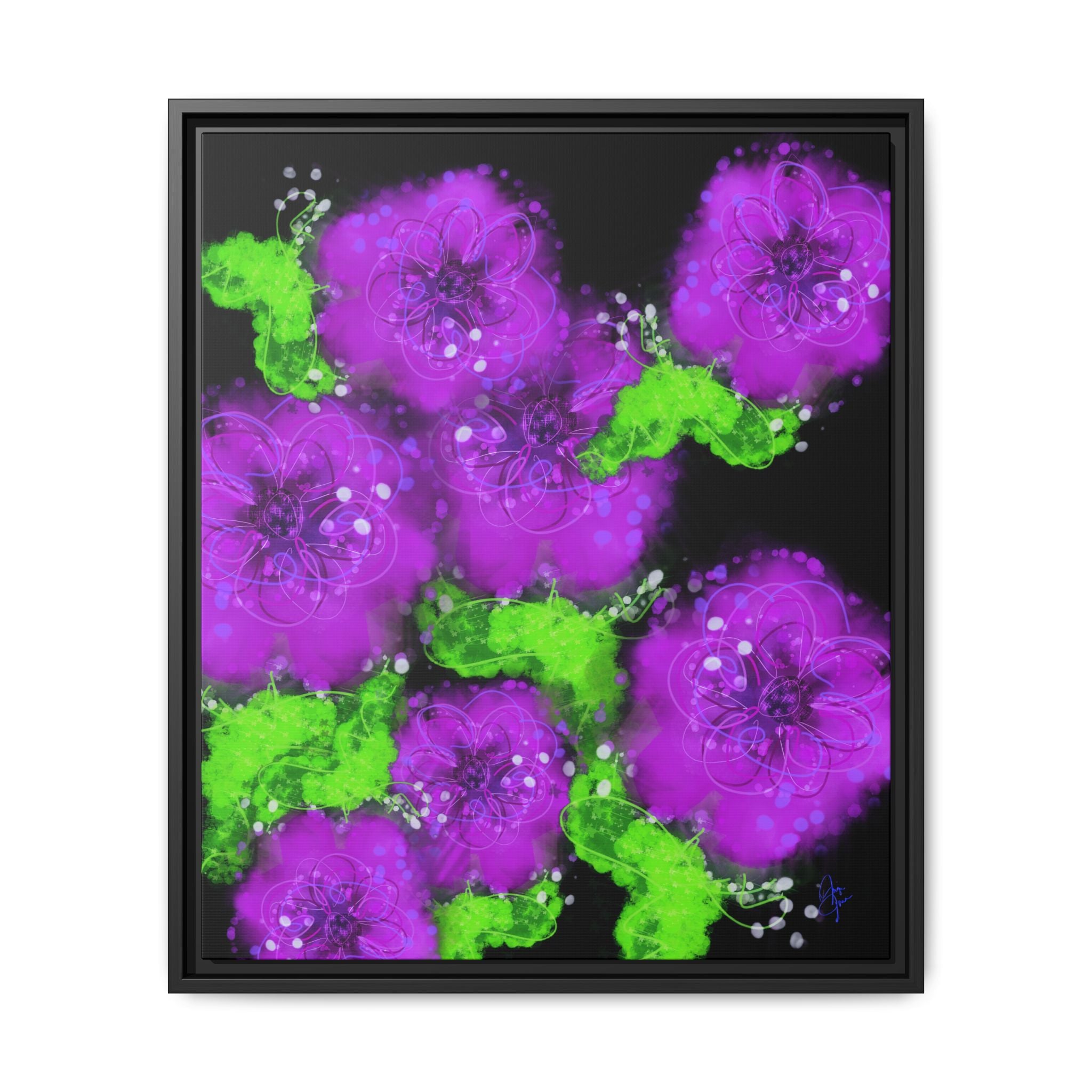 Framed Floral Canvas Print — Matte Multi-Color Blooms Wall Art