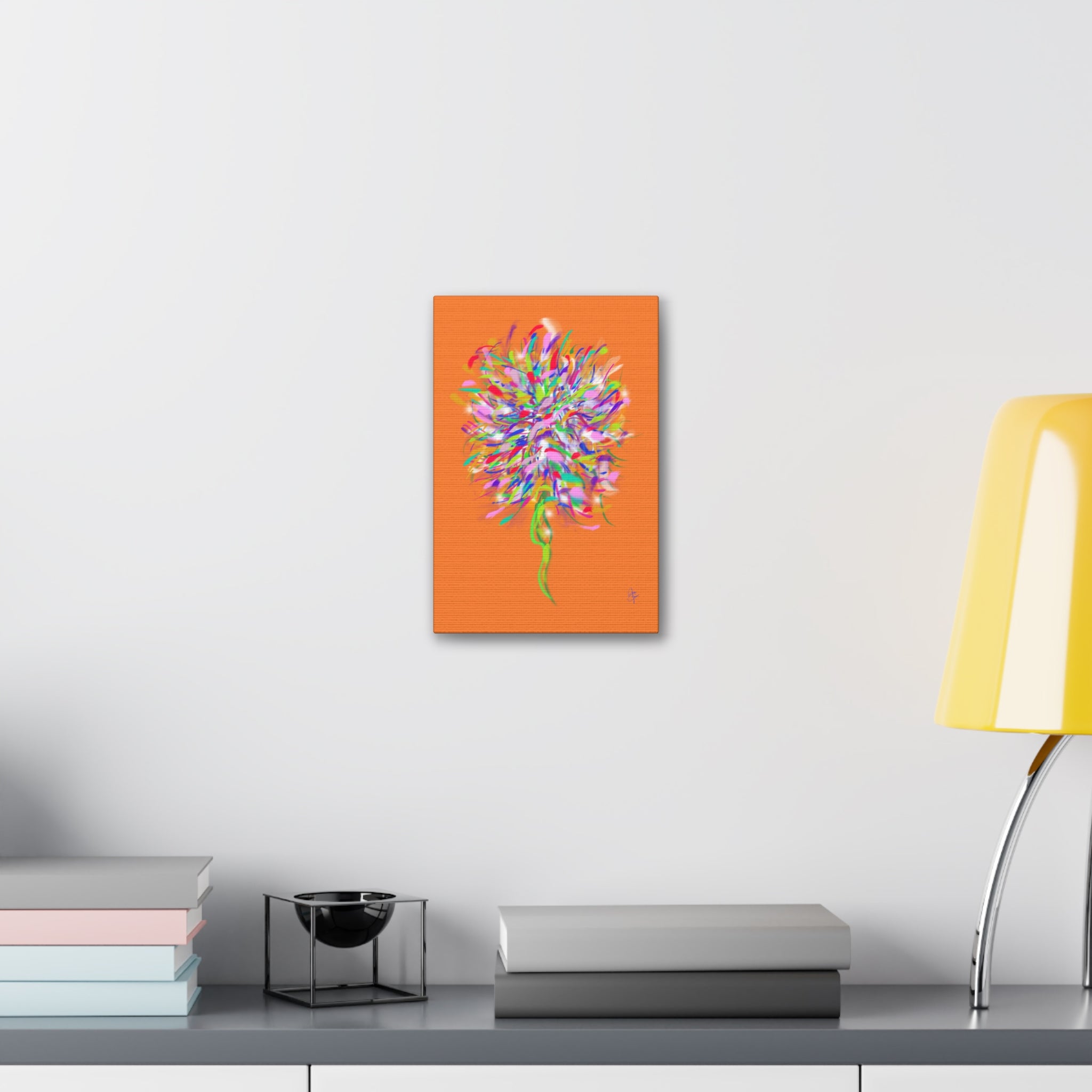 Abstract Floral Burst Canvas Print — Colorful Flower Wall Art on Deep Blue