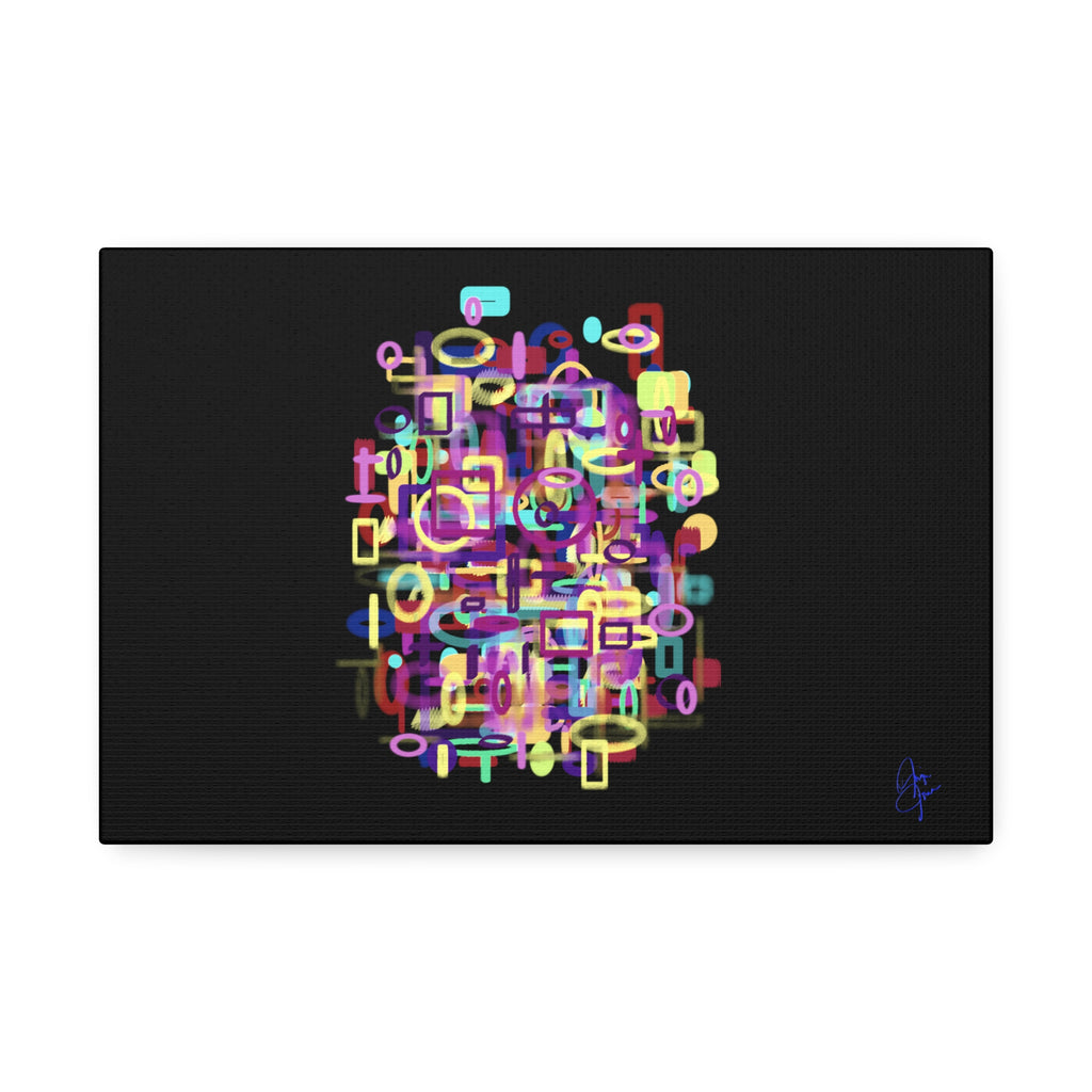 Abstract Neon Shapes Canvas Print — Colorful Geometric Wall Art on Black