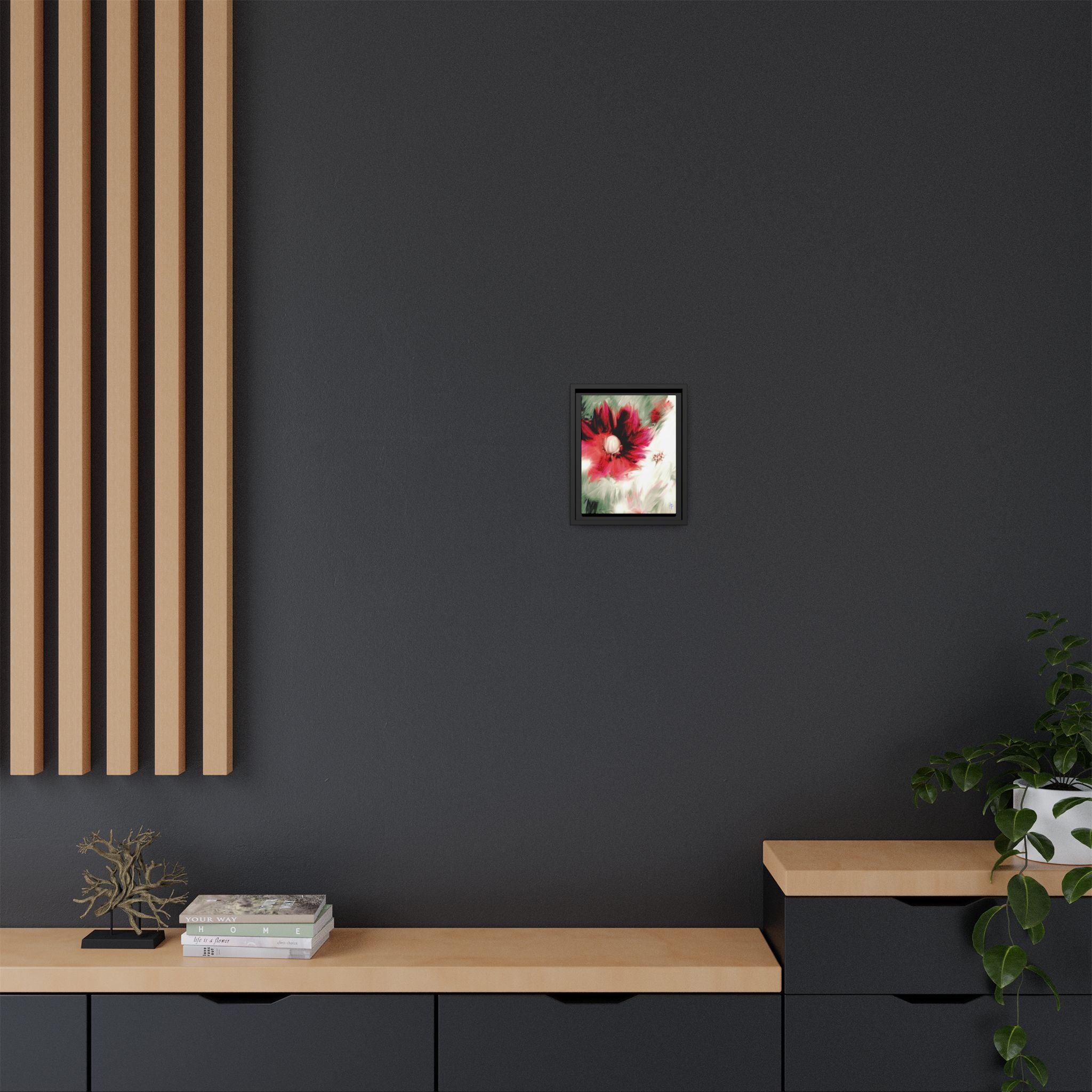 Framed Matte Canvas Print — Blurred Red & White Floral Art