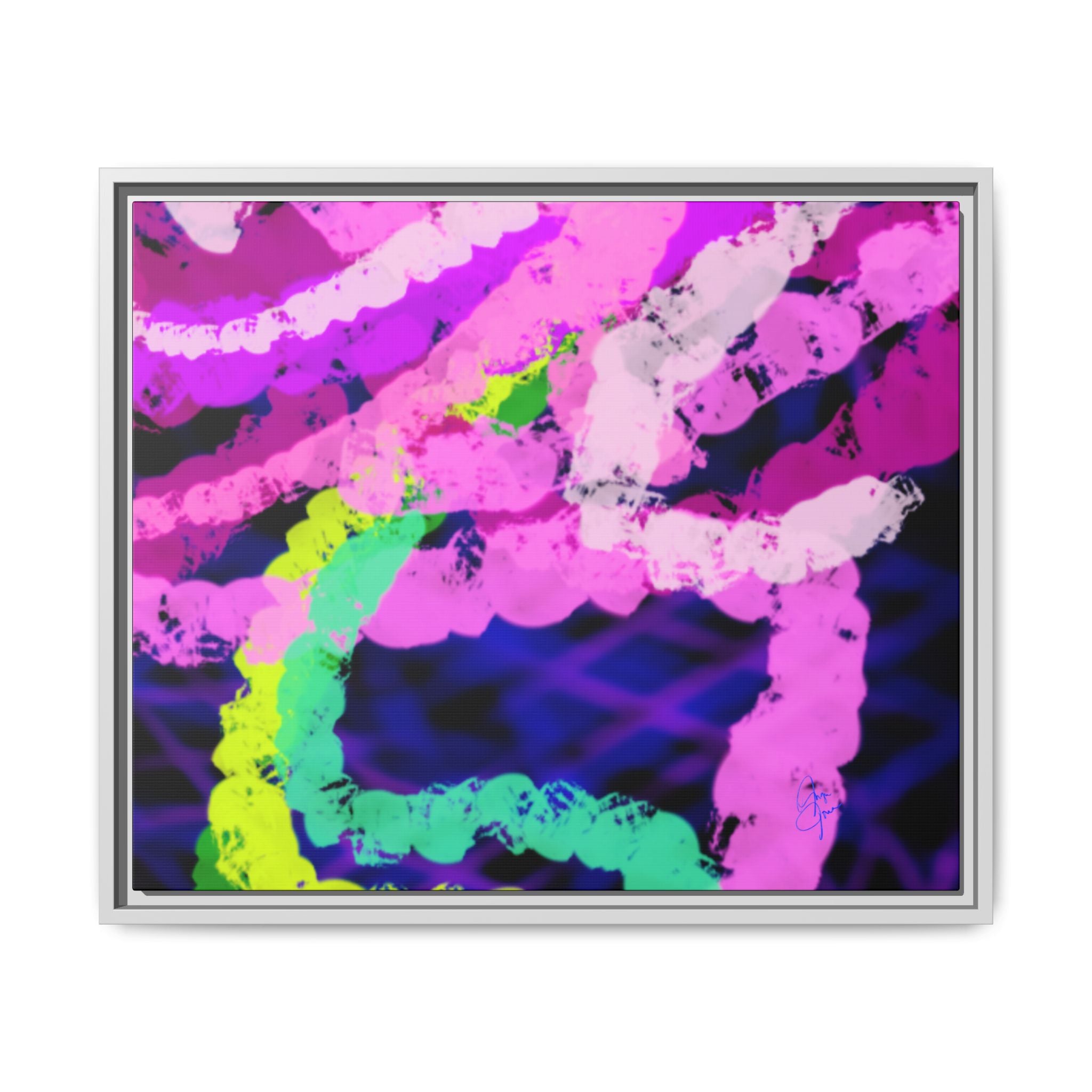 Framed Matte Canvas - Neon Rose Abstract Wall Art