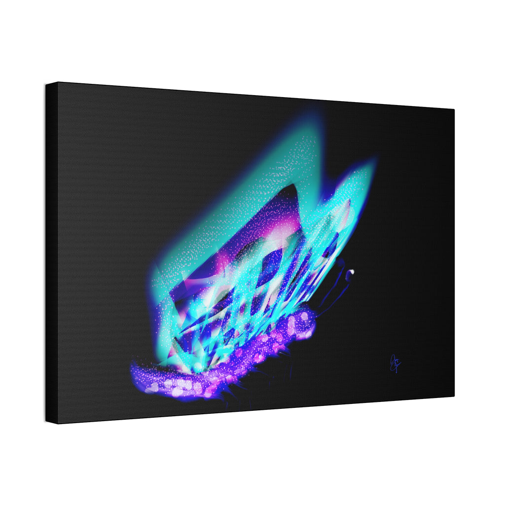 Neon Butterfly Canvas Print — Glowing Blue & Purple Wall Art (Stretched Canvas)