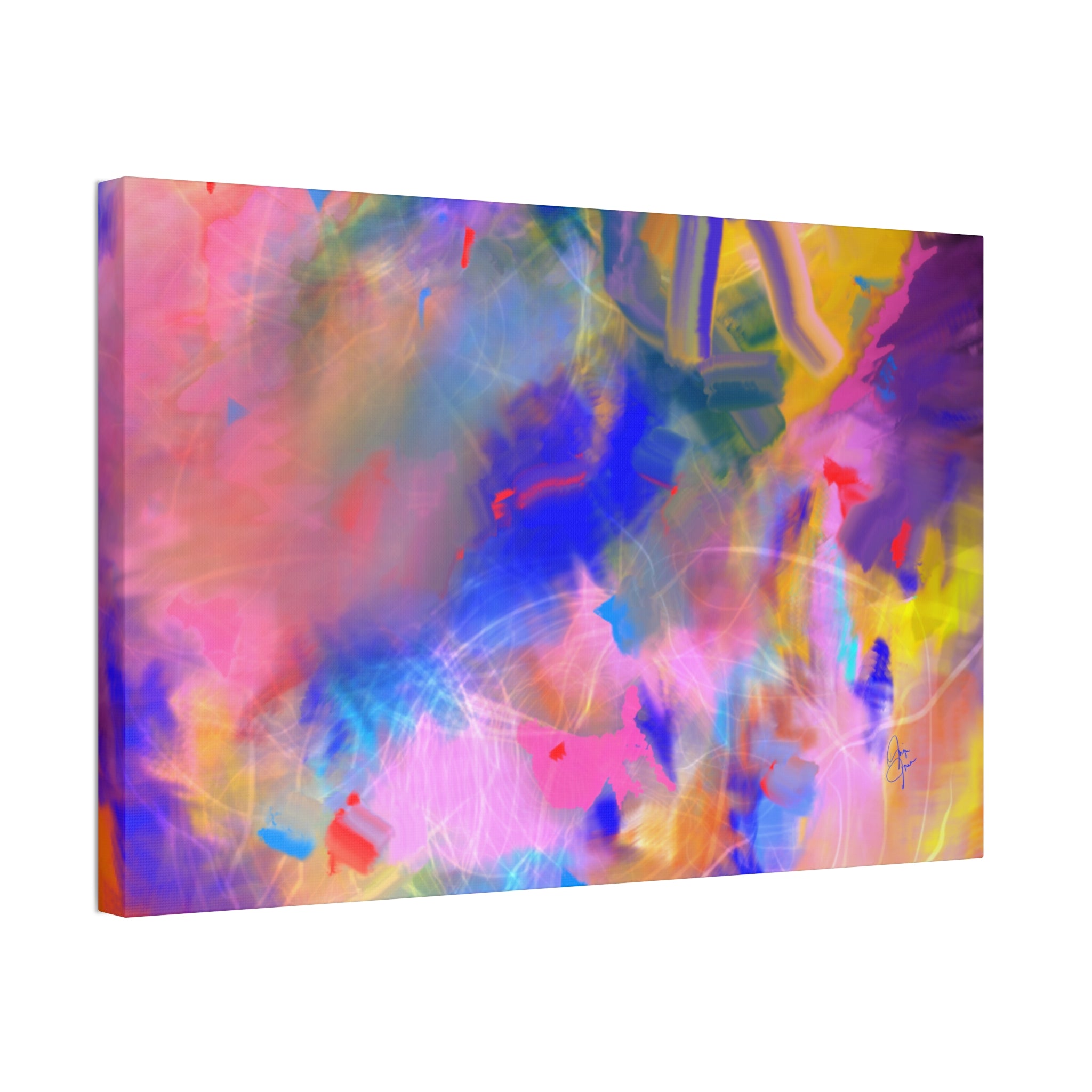 Abstract Color Burst Canvas – Vibrant Pink & Blue Stretched Wall Art