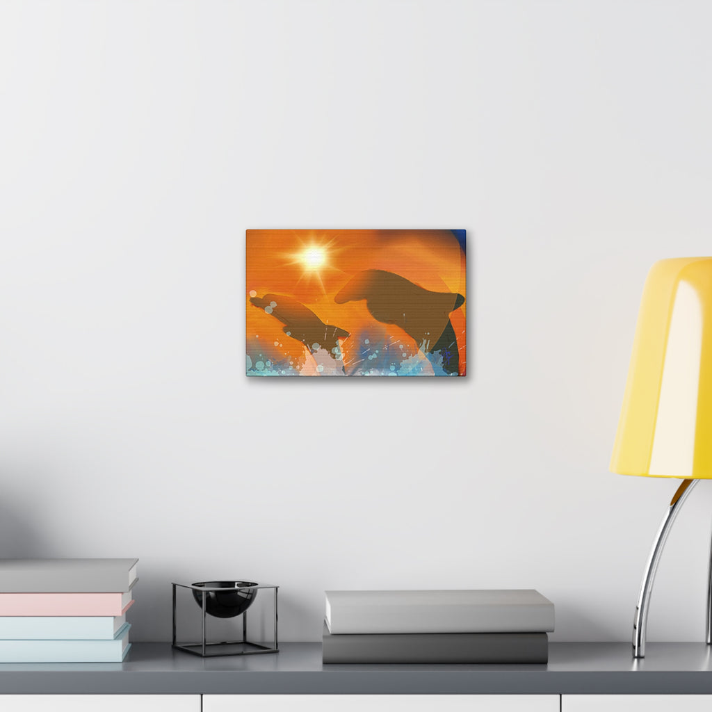Sunset Dolphin Canvas Wall Art — Vibrant Ocean Sunset Stretch Canvas