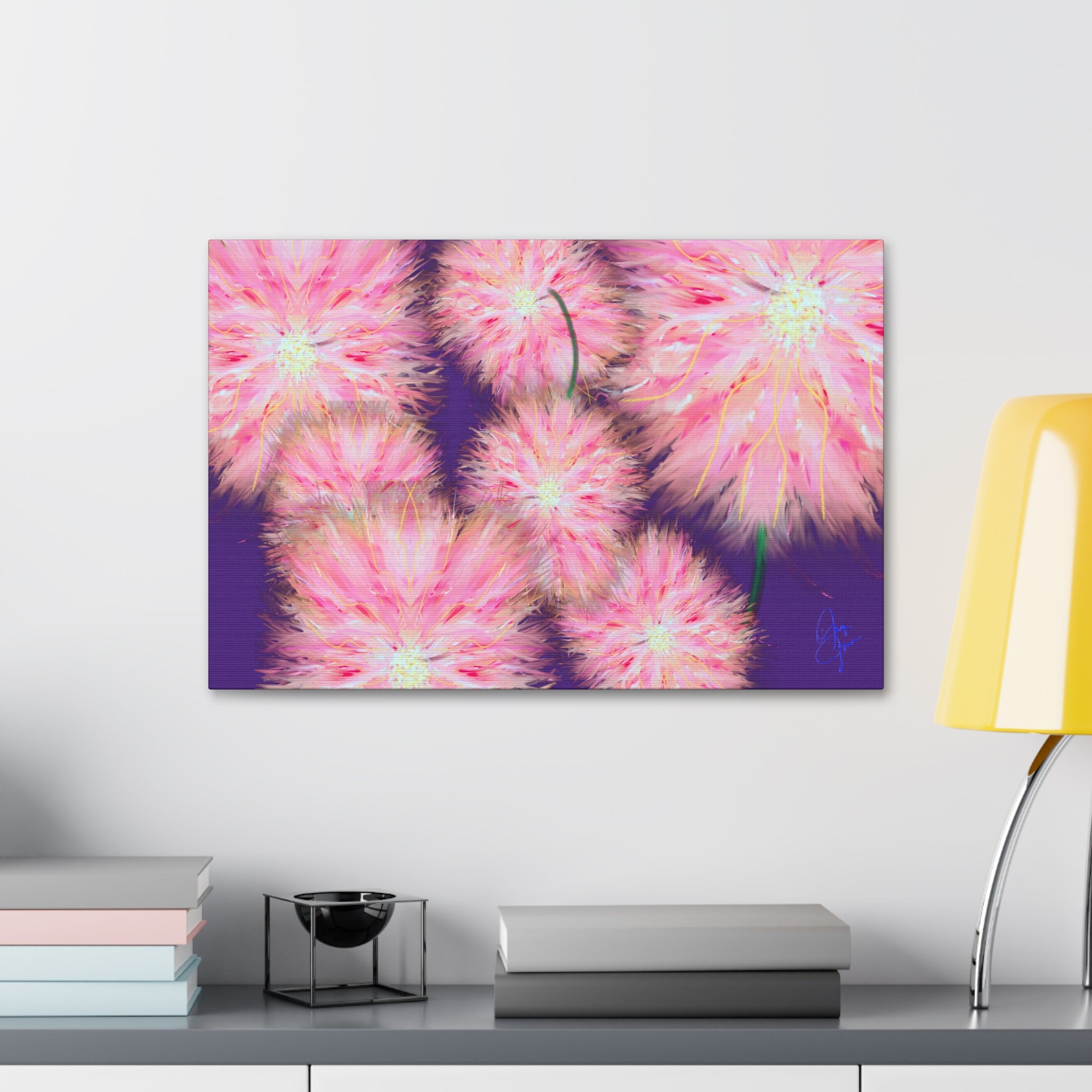 Pink Dandelion Burst Canvas Print — Stretched 1.5" Floral Wall Art