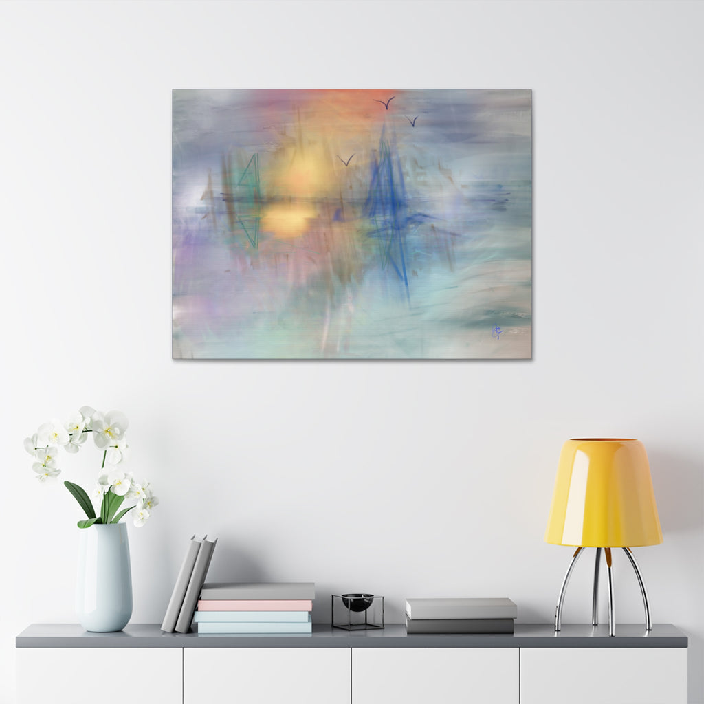 Sunset Harbor Abstract Canvas Wall Art – Stretched 1.5"