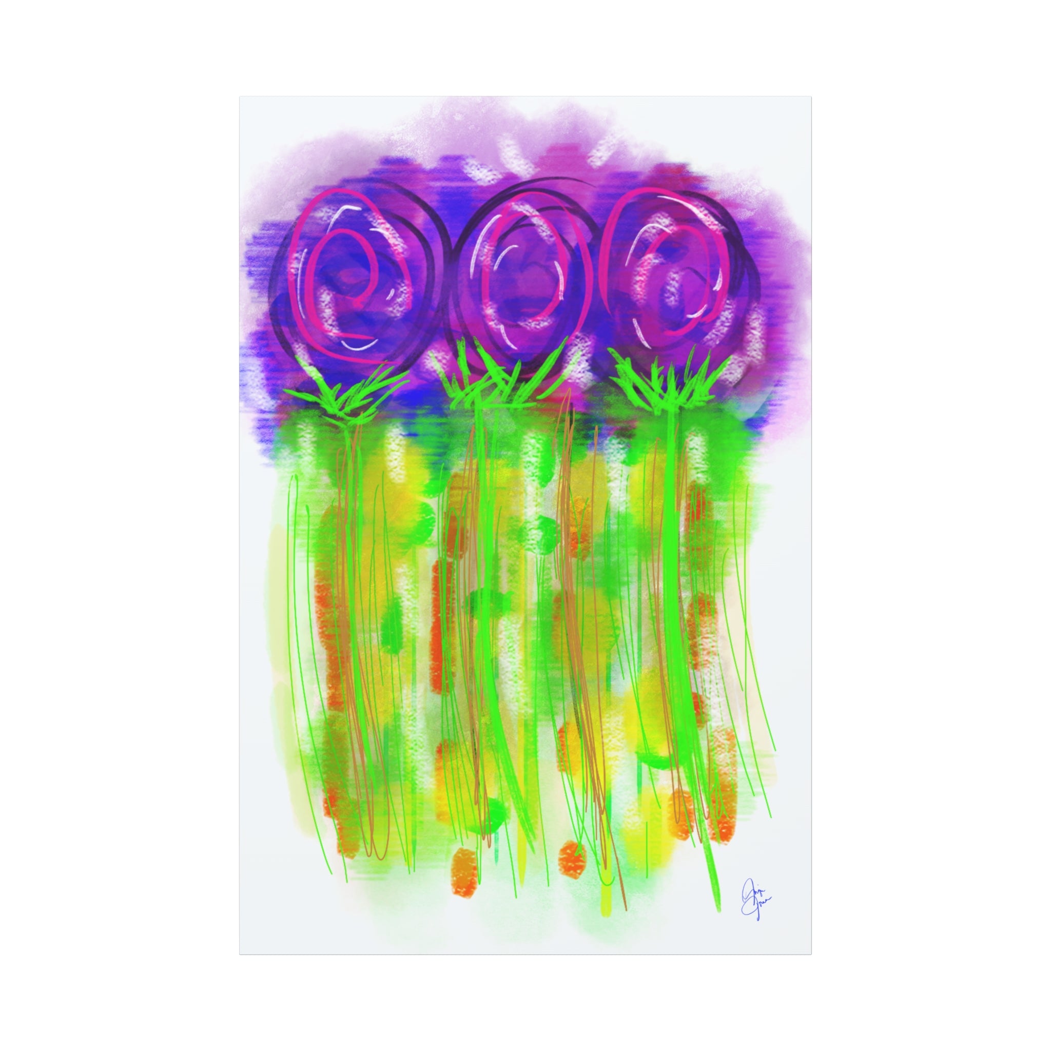 Abstract Purple Flowers Matte Canvas Wall Art — Vibrant Floral Painting on Stretched Canvas