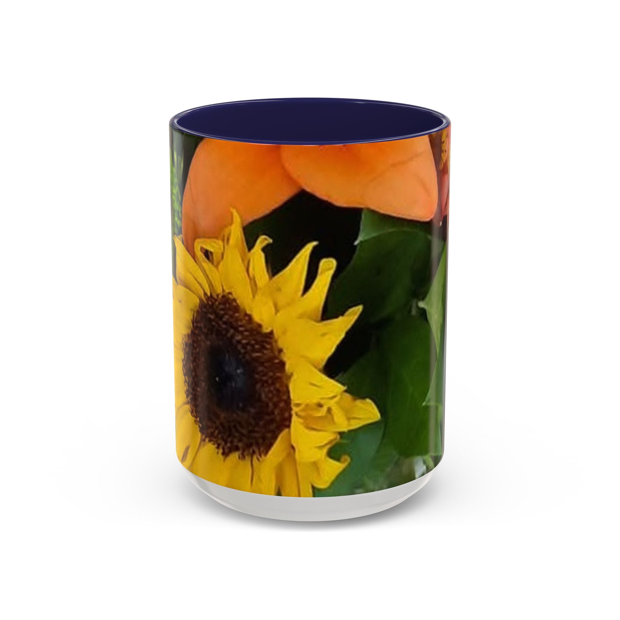 Sunflower & Peach Floral Accent Coffee Mug — Bright Botanical 11/15oz