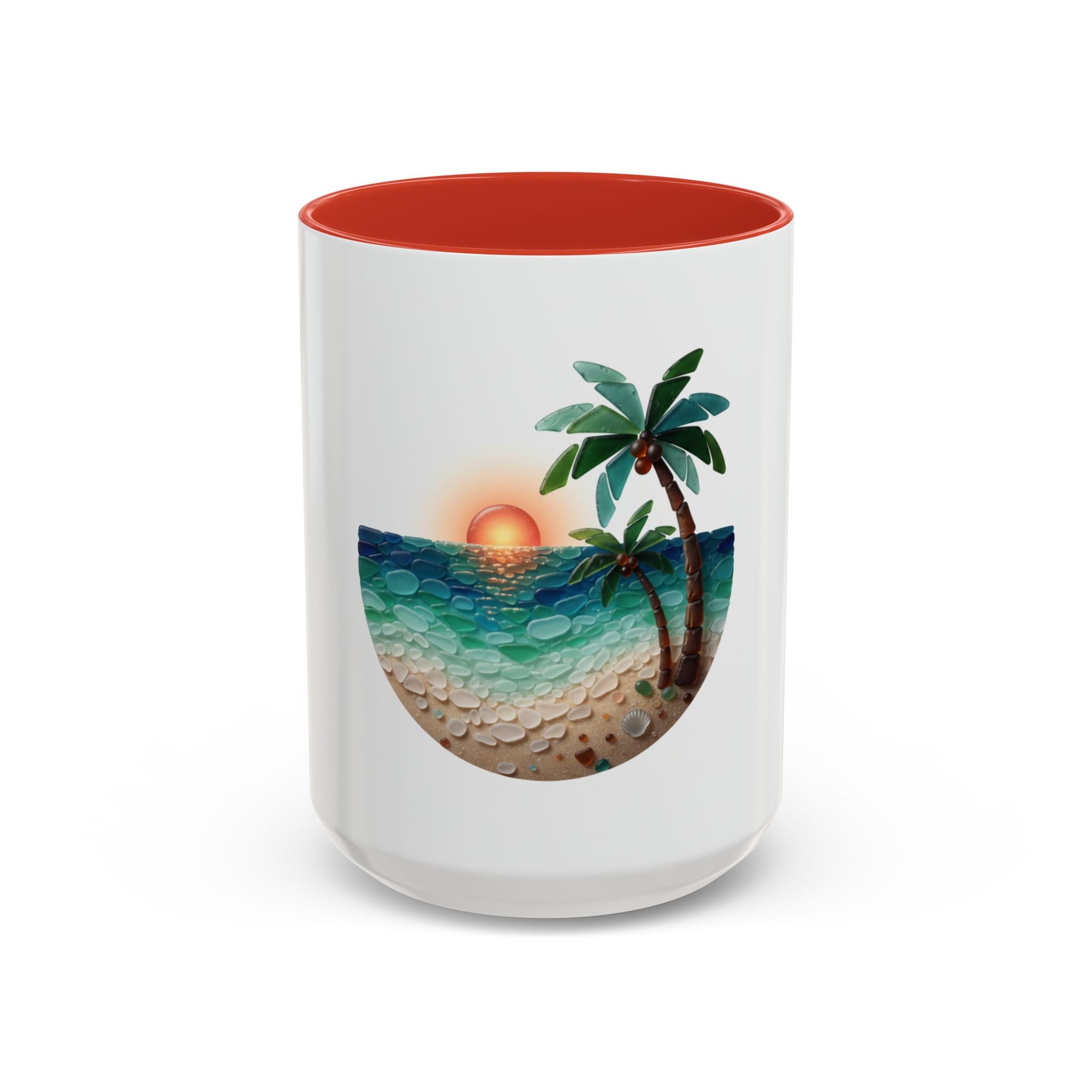 Sunset Beach Coffee Mug — Tropical Palm Ocean Sunrise Accent Mug (11/15oz)