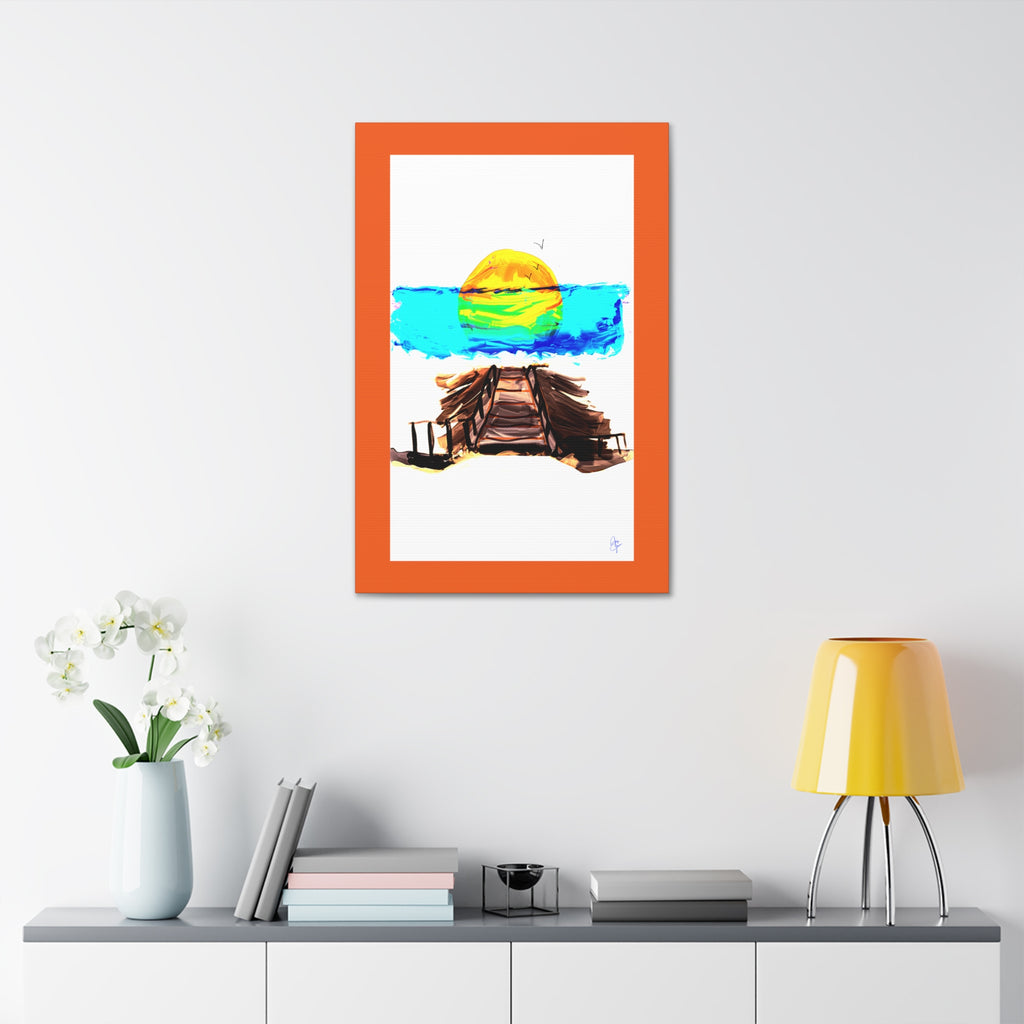 Beach Pier Sunrise Canvas Wall Art – Vibrant Tropical Seascape on Stretched Canvas
