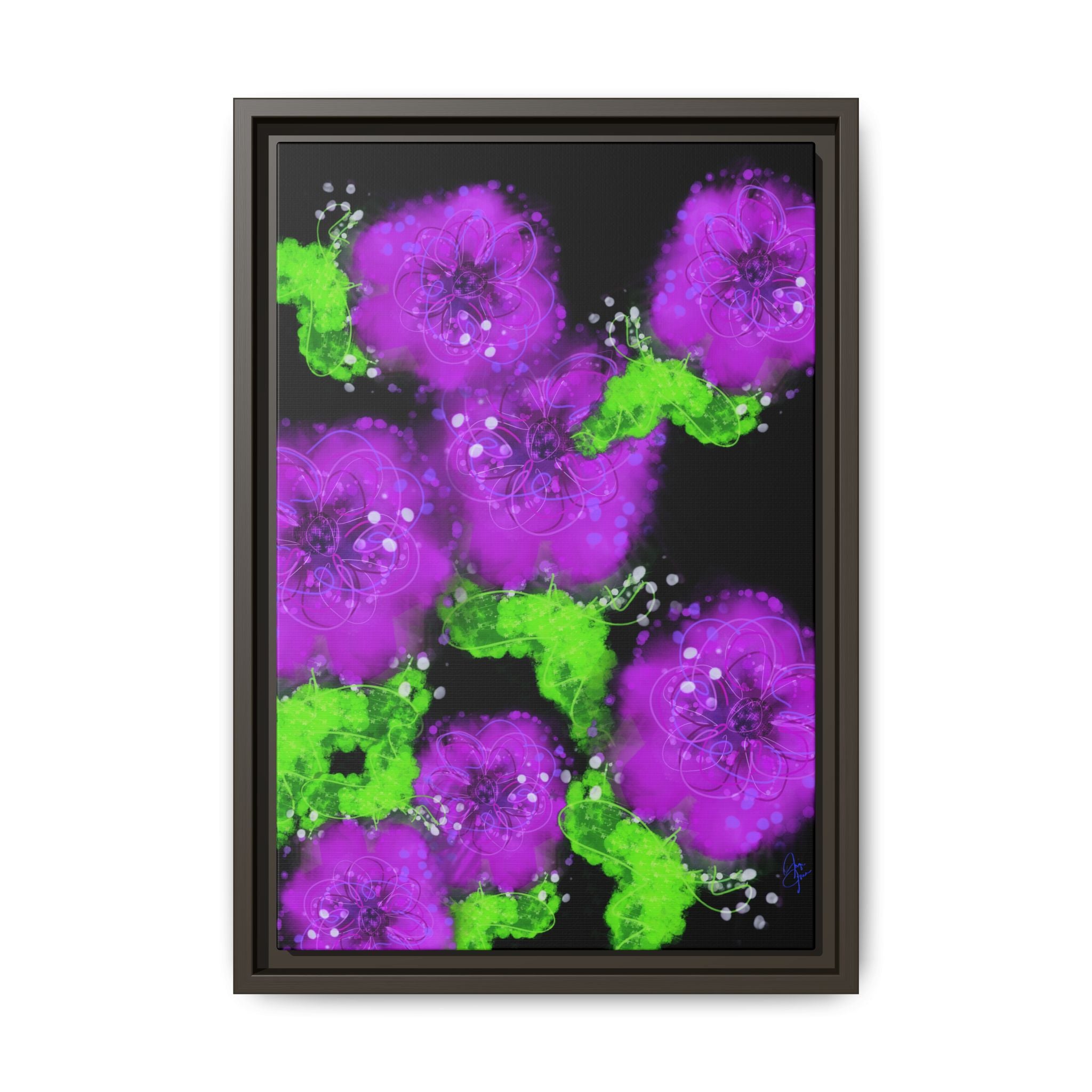 Framed Floral Canvas Print — Matte Multi-Color Blooms Wall Art