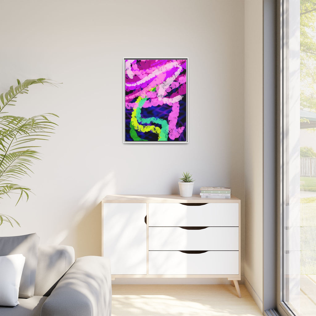 Framed Matte Canvas - Neon Rose Abstract Wall Art
