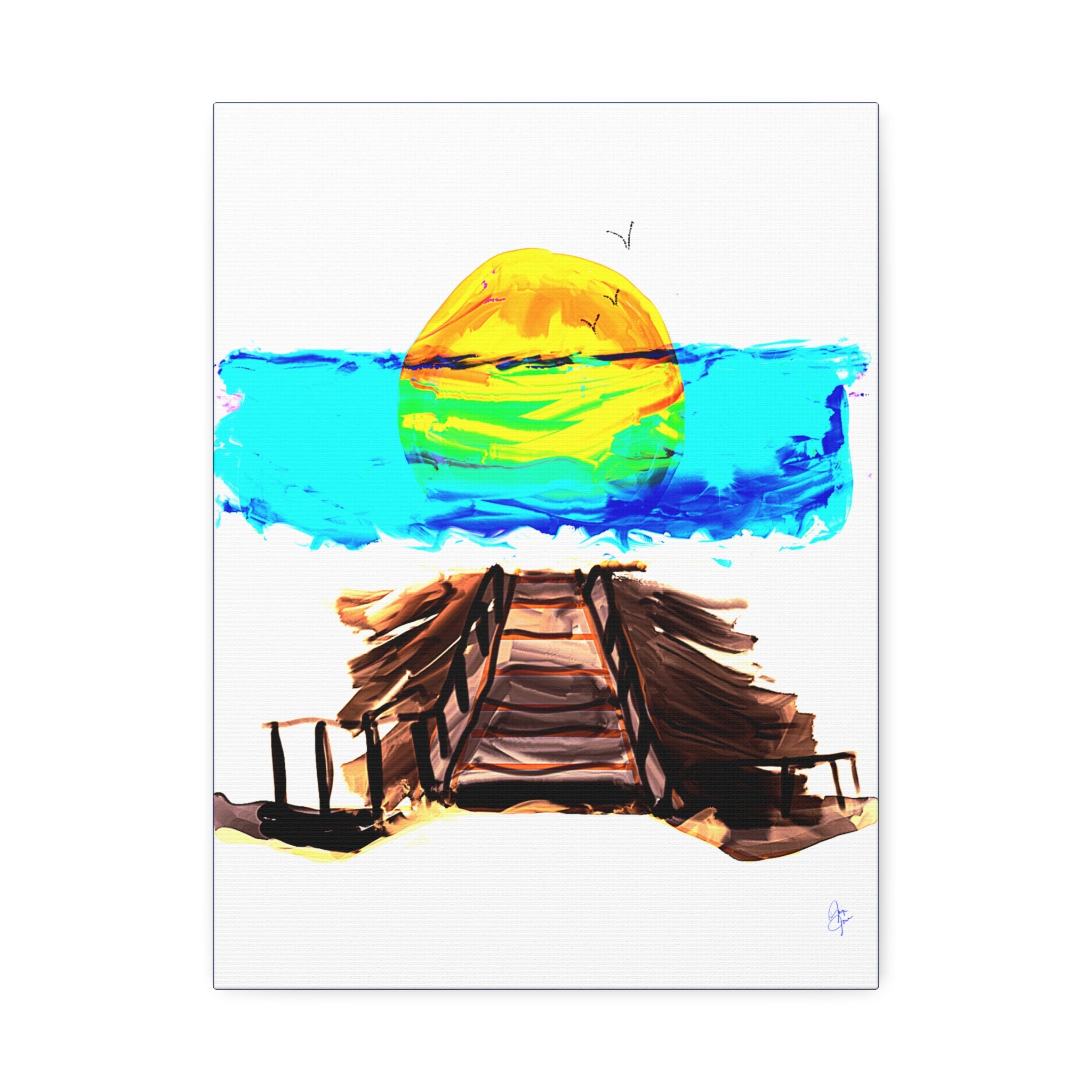 Beach Pier Sunrise Canvas Wall Art – Vibrant Tropical Seascape on Stretched Canvas