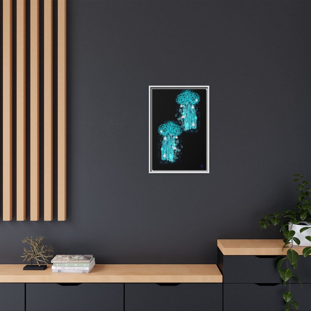 Glowing Jellyfish Art Print — Framed Matte Canvas