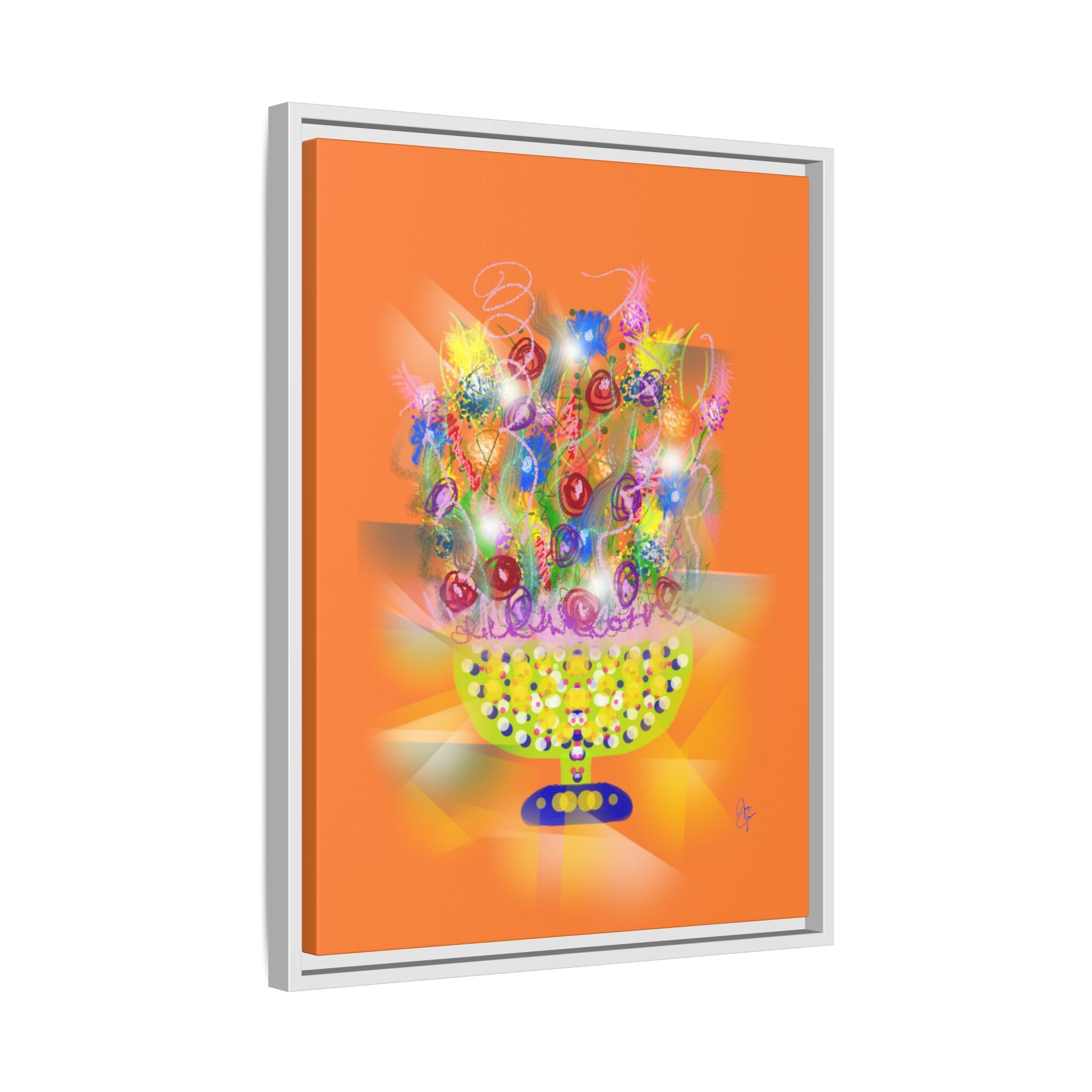 Framed Canvas Art - Colorful Festive Bouquet on Deep Blue Matte