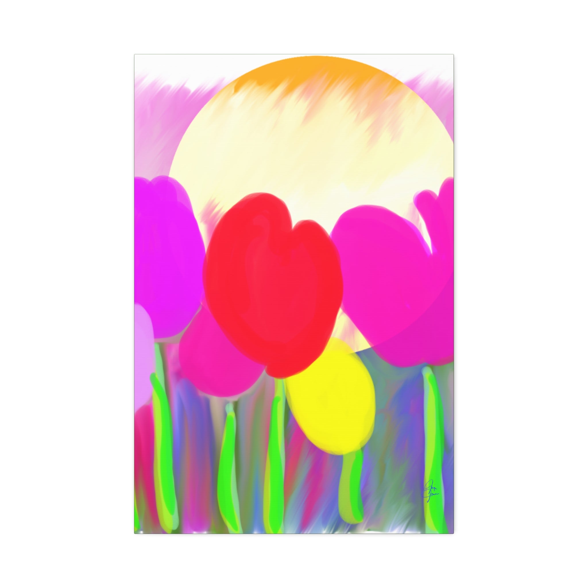 Bright Tulip Canvas Wall Art — Colorful Heart Flowers Stretched Canvas