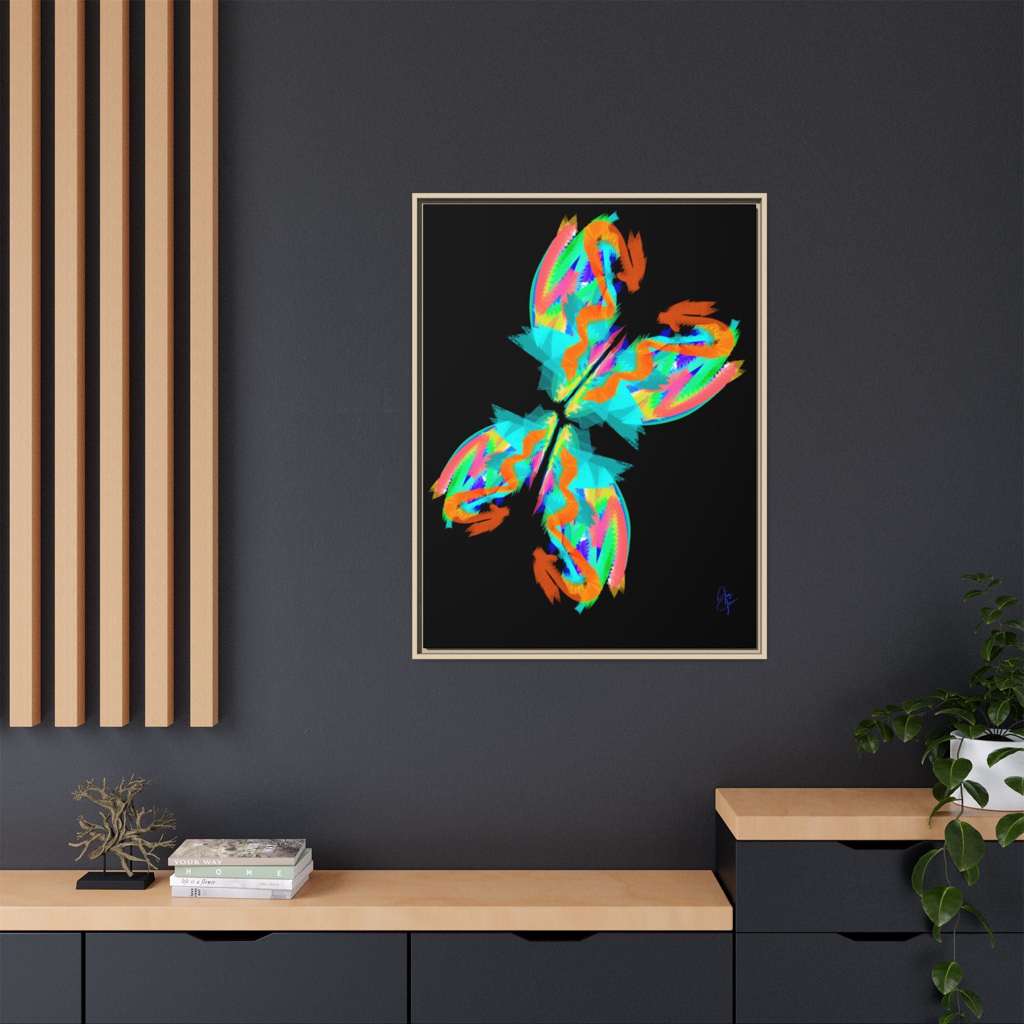 Framed Matte Canvas — Neon Abstract Butterfly Wall Art
