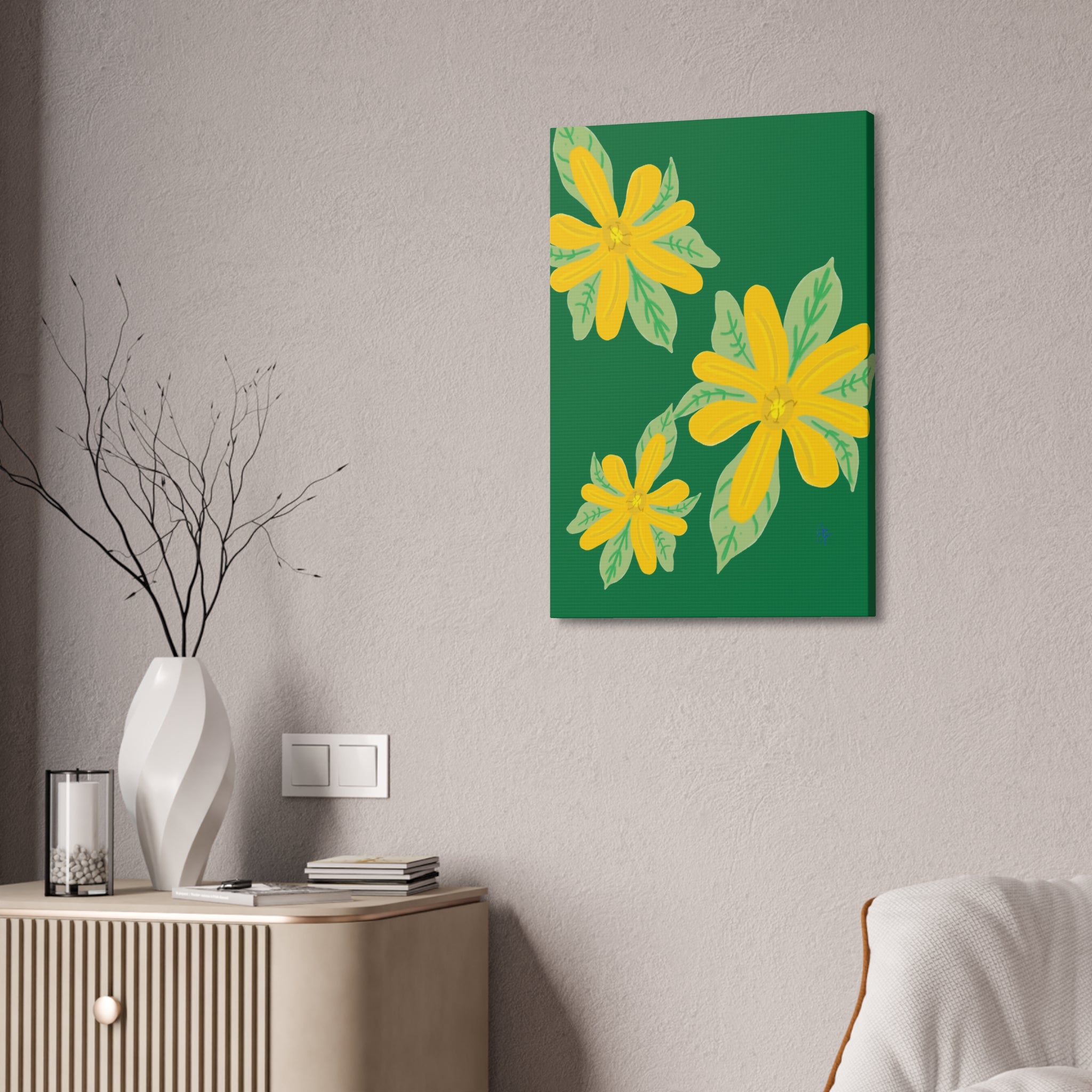 Yellow Daisy Canvas Wall Art — Bright Floral Stretched Canvas (1.5" Depth)