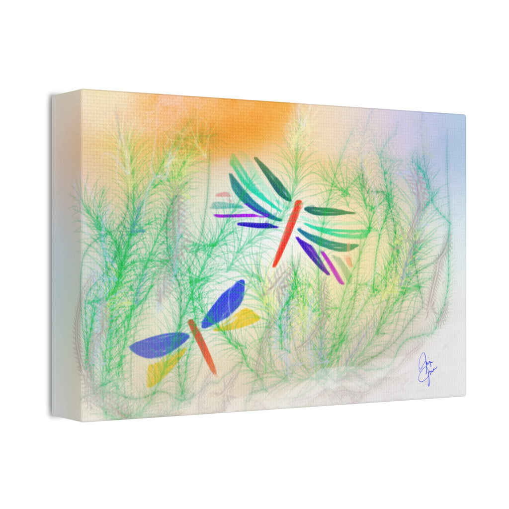 Dragonfly Meadow Canvas Art – Colorful Stretched Wall Decor (1.5" Depth)