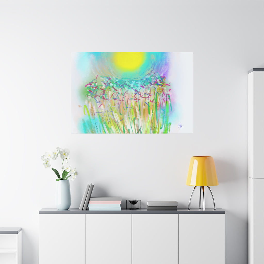 Sunlit Meadow Abstract Canvas Art — Bright Floral Wall Decor