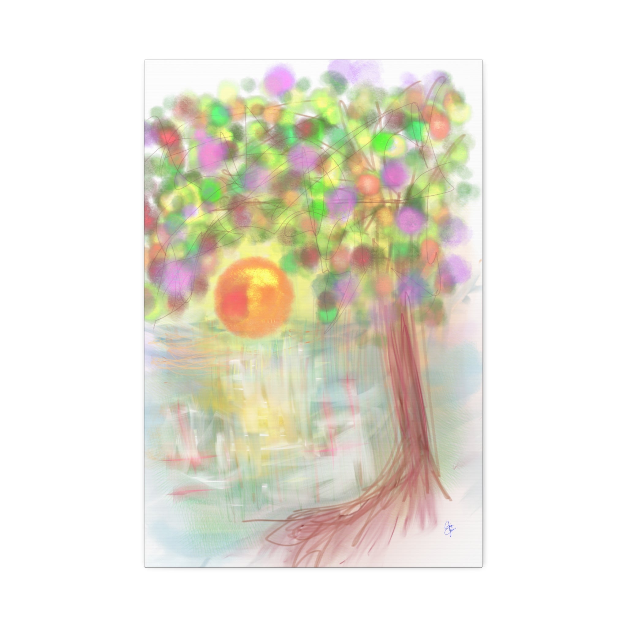 Canvas Art Print — Colorful Abstract Tree with Sun, Stretched Canvas 1.5"