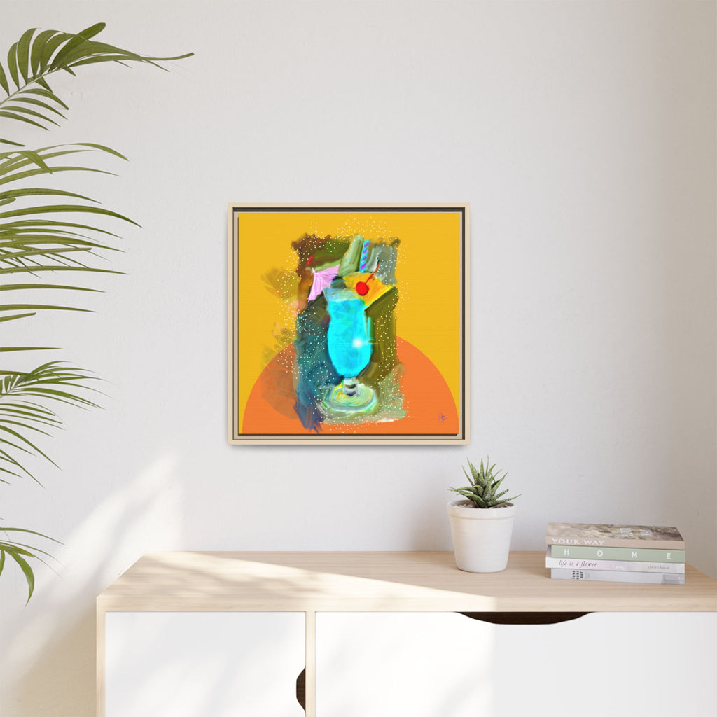 Tropical Blue Cocktail Canvas Print — Framed Matte Bar Art