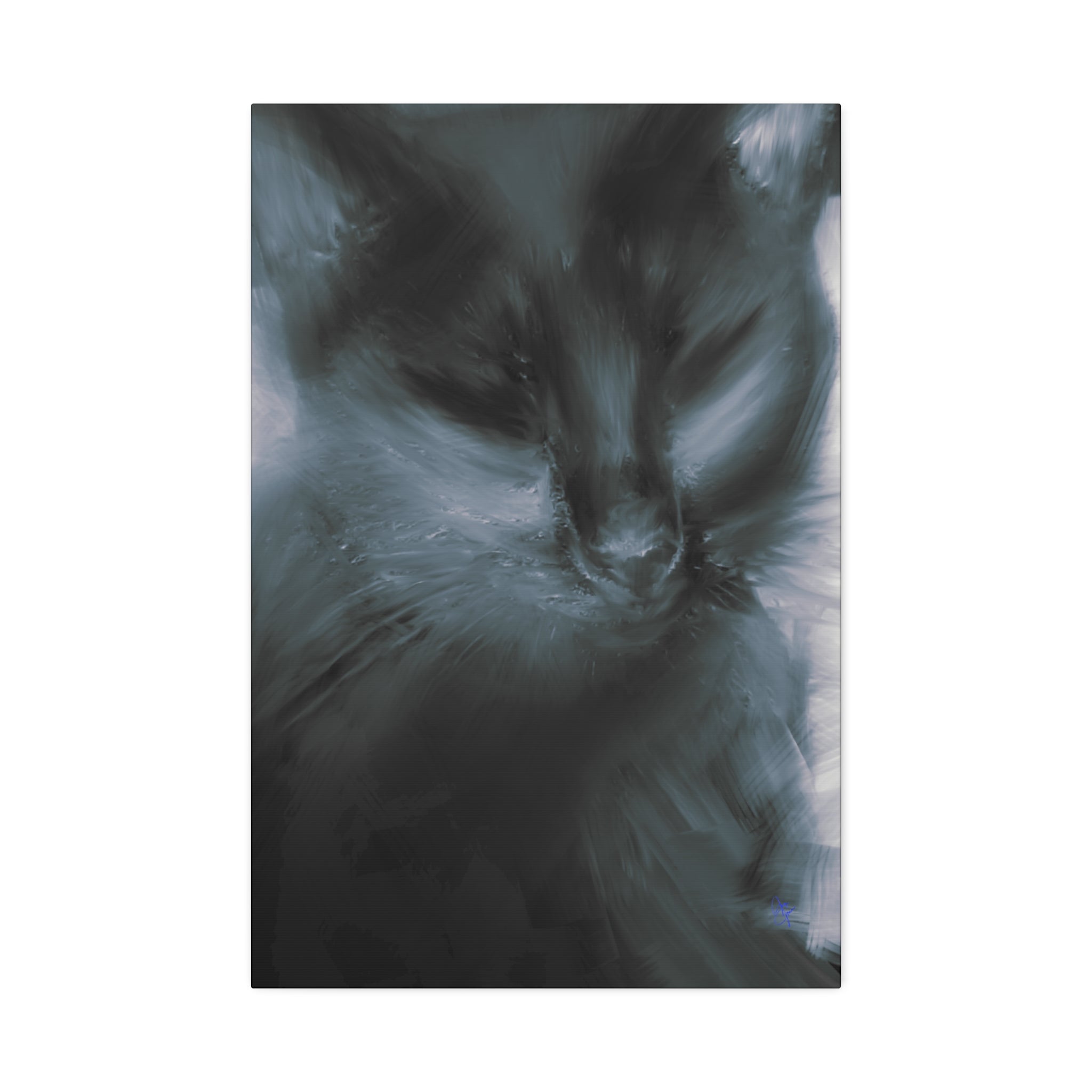Black Cat Portrait Canvas Stretched Print — Moody Feline Wall Art
