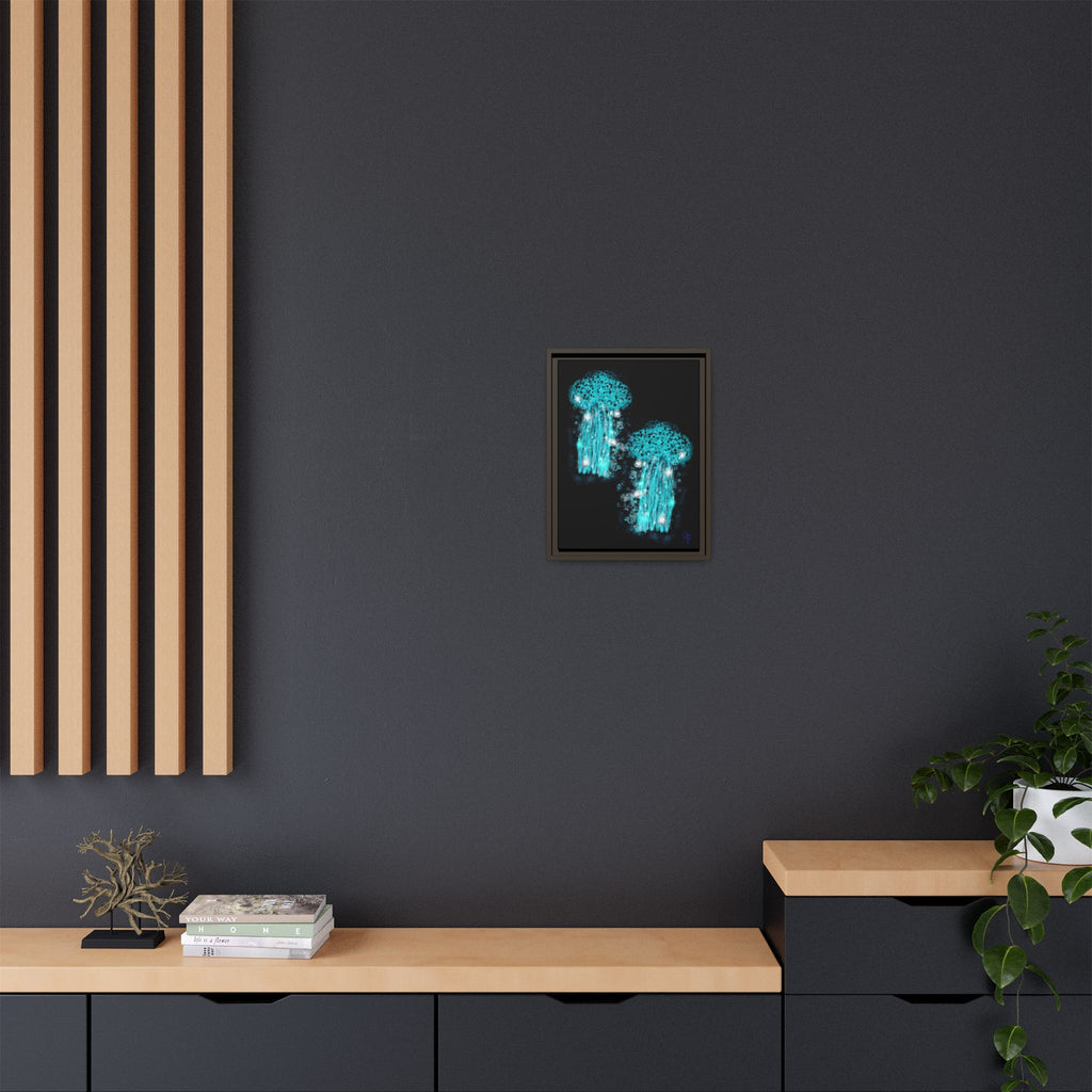 Glowing Jellyfish Art Print — Framed Matte Canvas