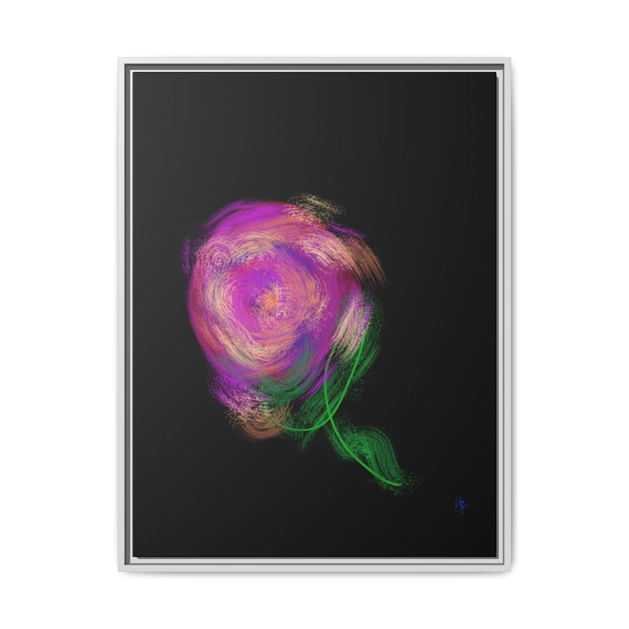 Abstract Rose Swirl Matte Framed Canvas — Multicolor Floral Wall Art