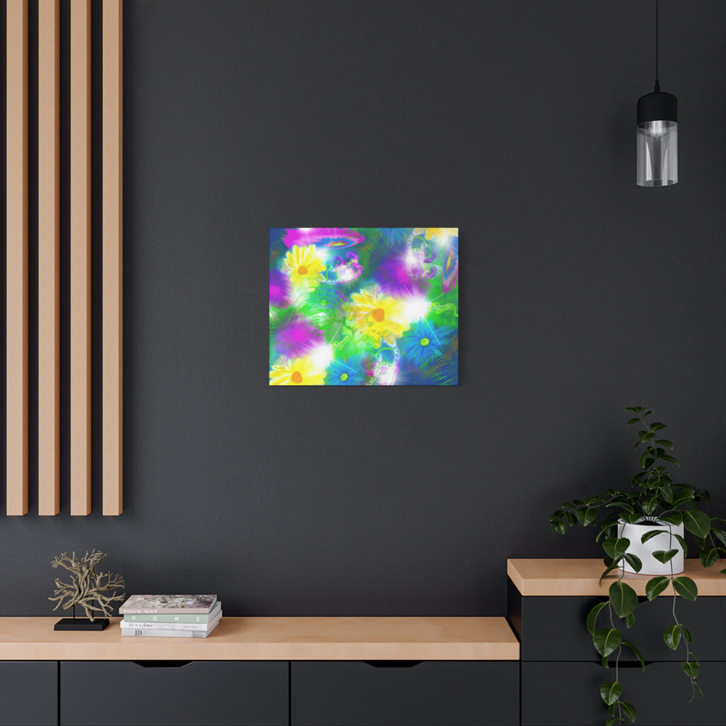 Bright Floral Abstract Matte Canvas Wall Art — Vibrant Daisy Pop