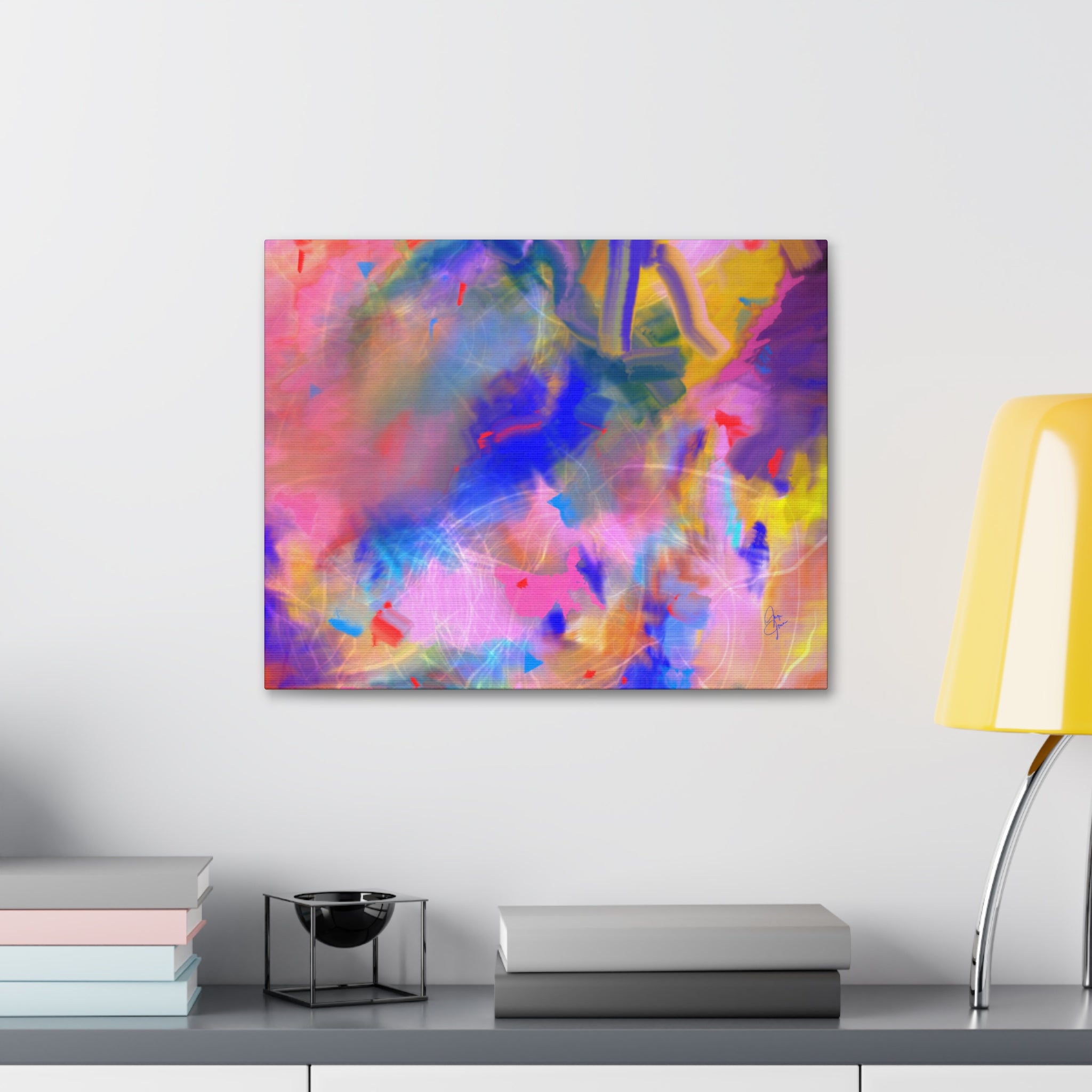 Abstract Color Burst Canvas – Vibrant Pink & Blue Stretched Wall Art