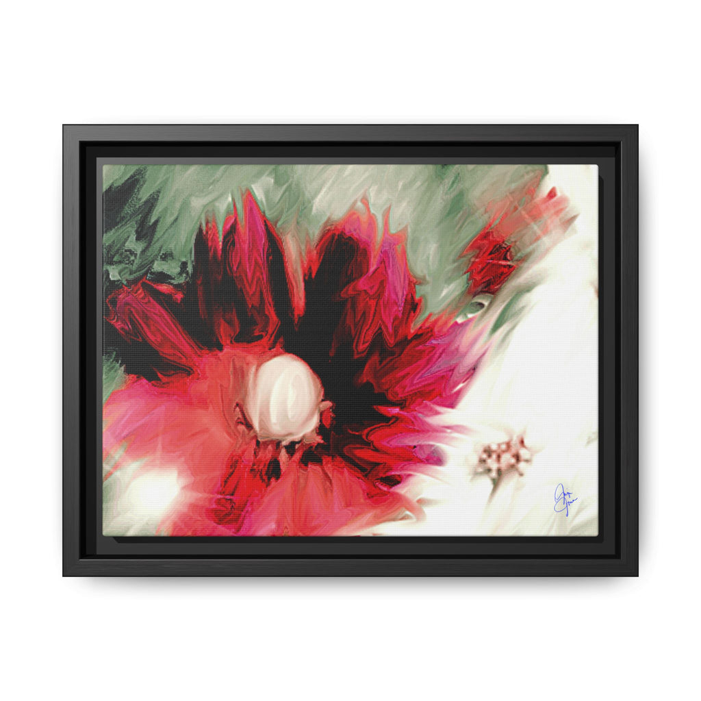 Framed Matte Canvas Print — Blurred Red & White Floral Art