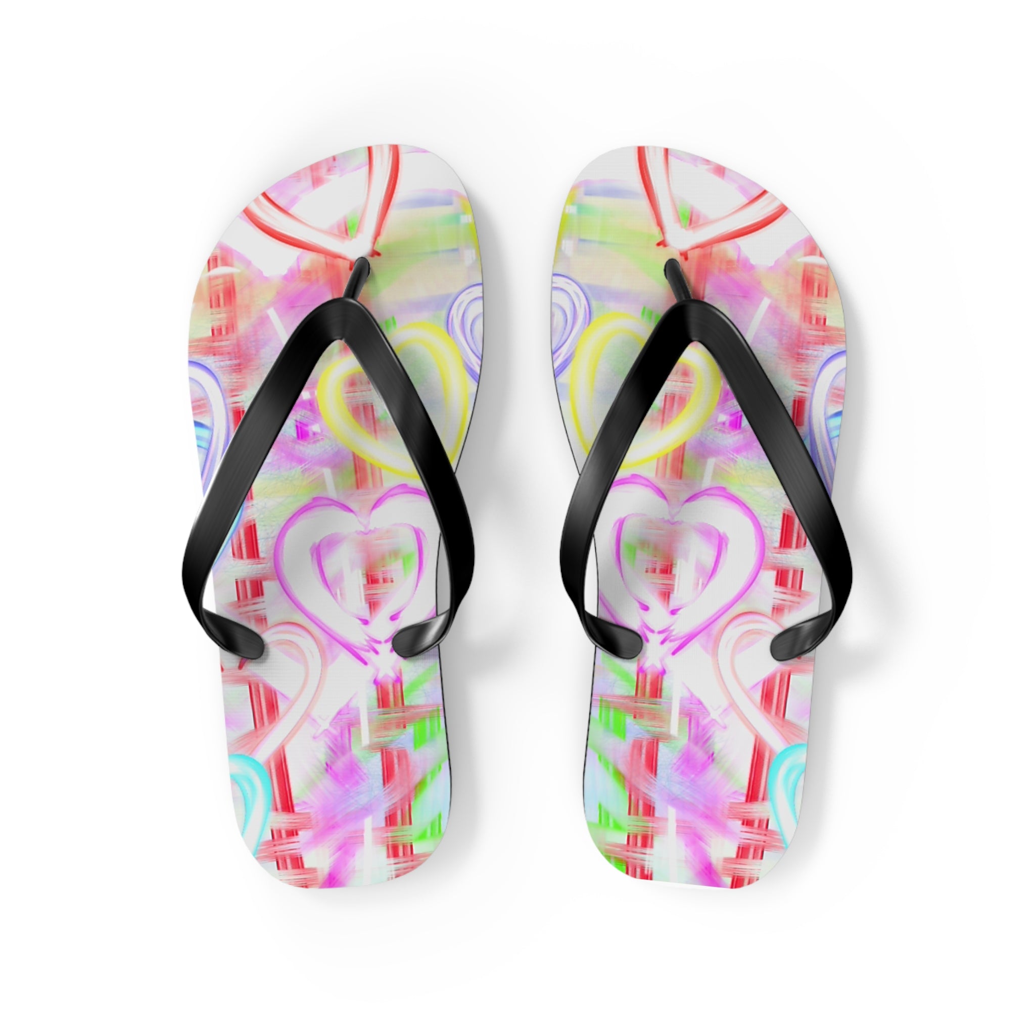 Heart Pattern Flip Flops — Pastel Neon Love Beach Sandals