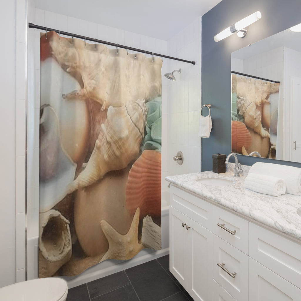 Seashell Coastal Shower Curtain — Beach Bathroom Décor