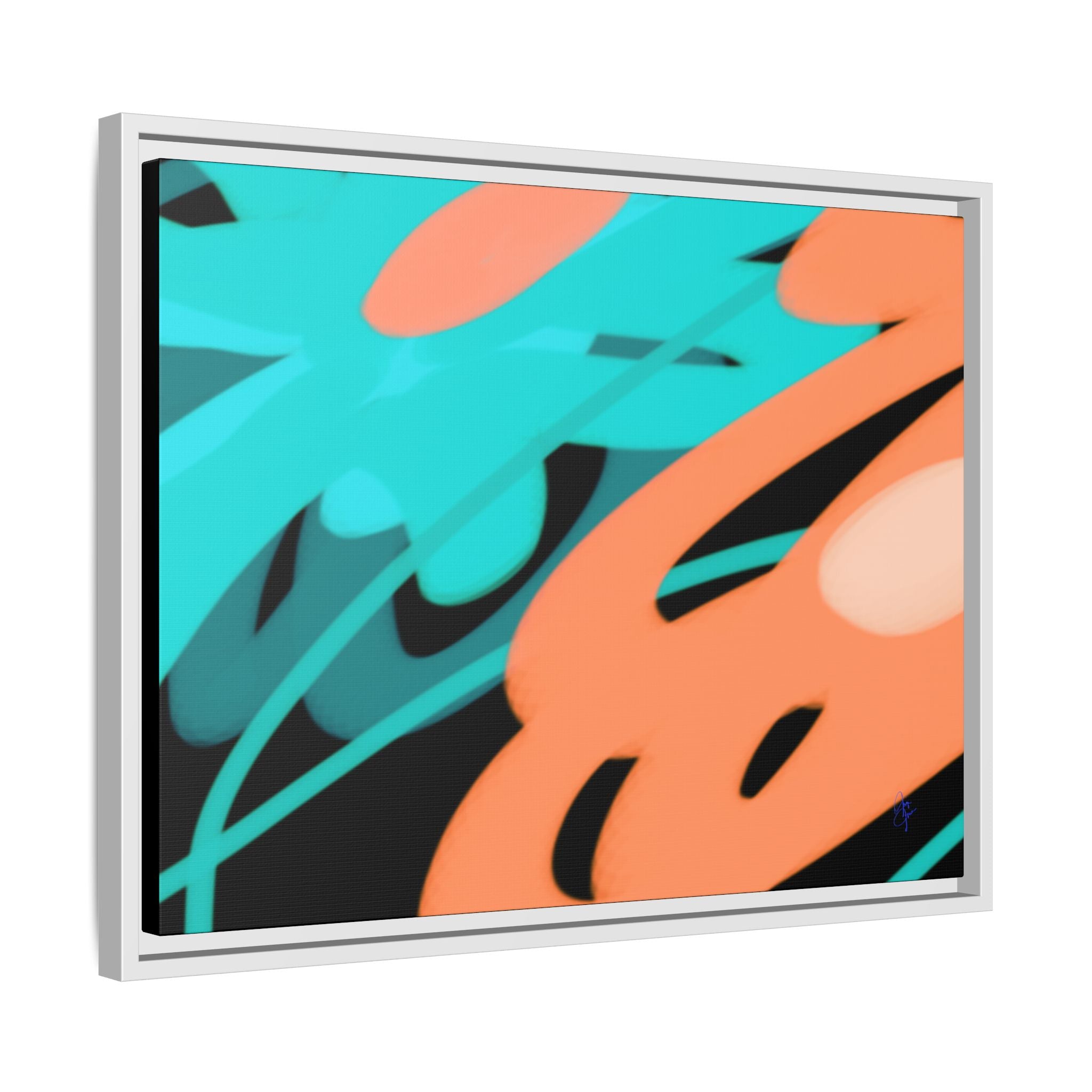 Abstract Teal & Coral Splash Framed Canvas