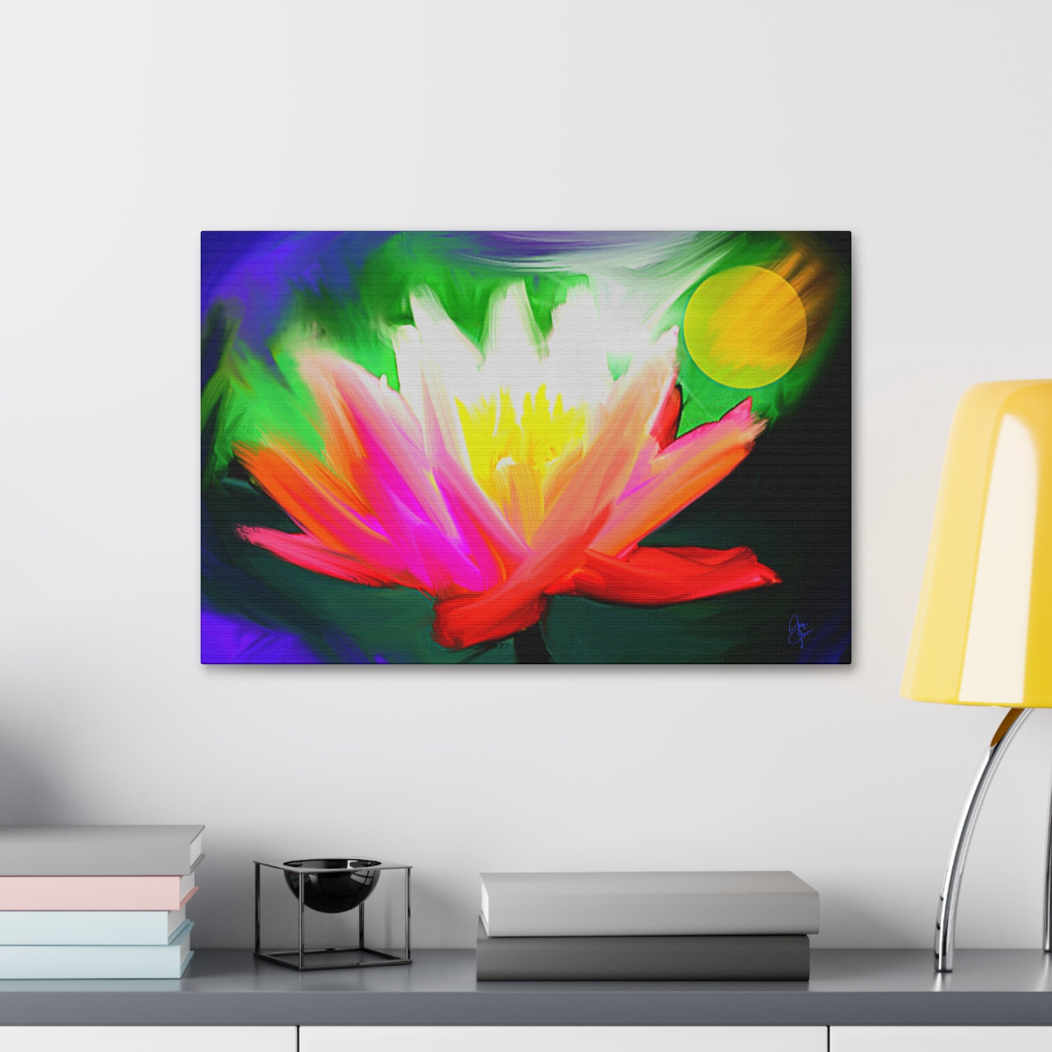 Vibrant Lotus Canvas Print — Bright Floral Stretched Wall Art