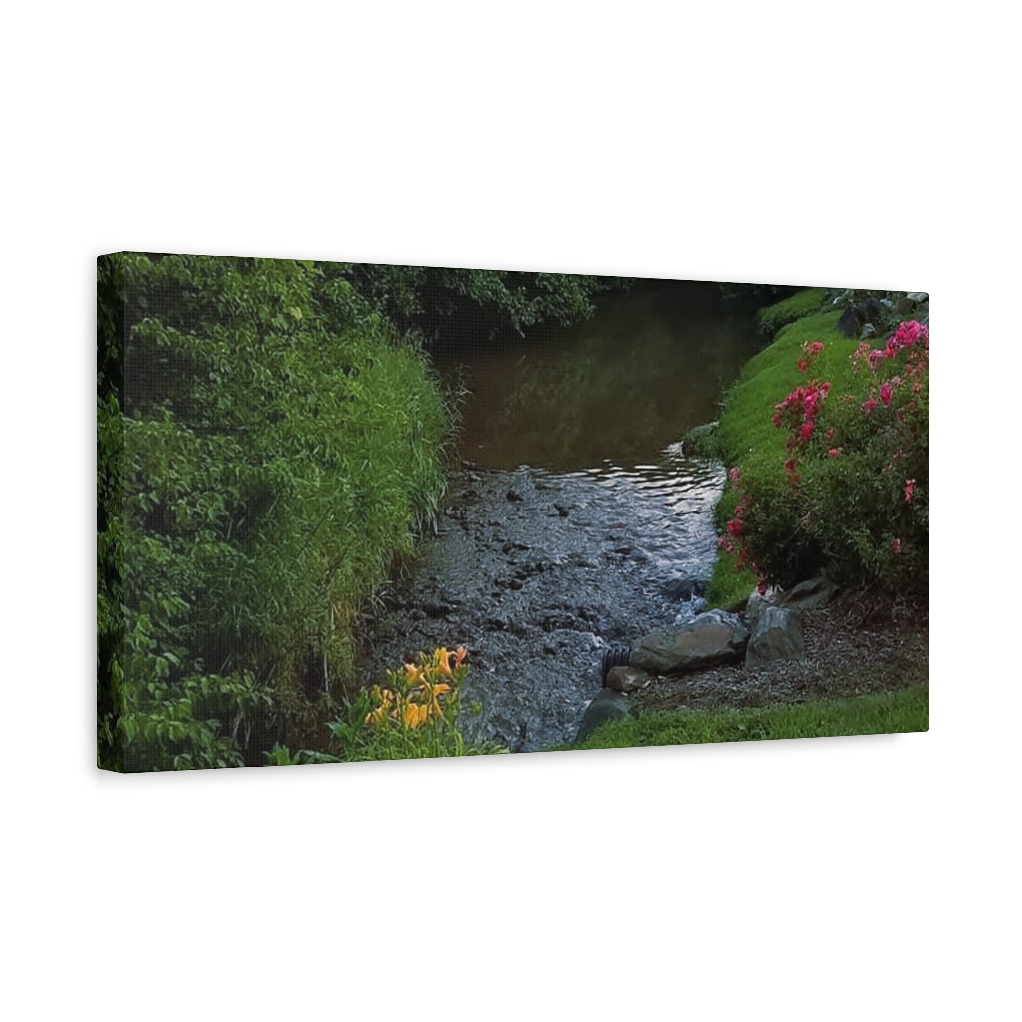 Tranquil Stream Garden — Matte Stretched Canvas Wall Art