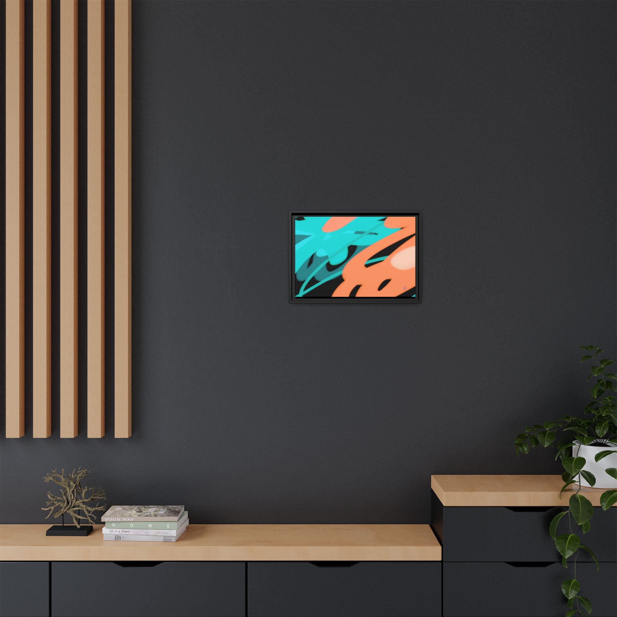 Abstract Teal & Coral Splash Framed Canvas