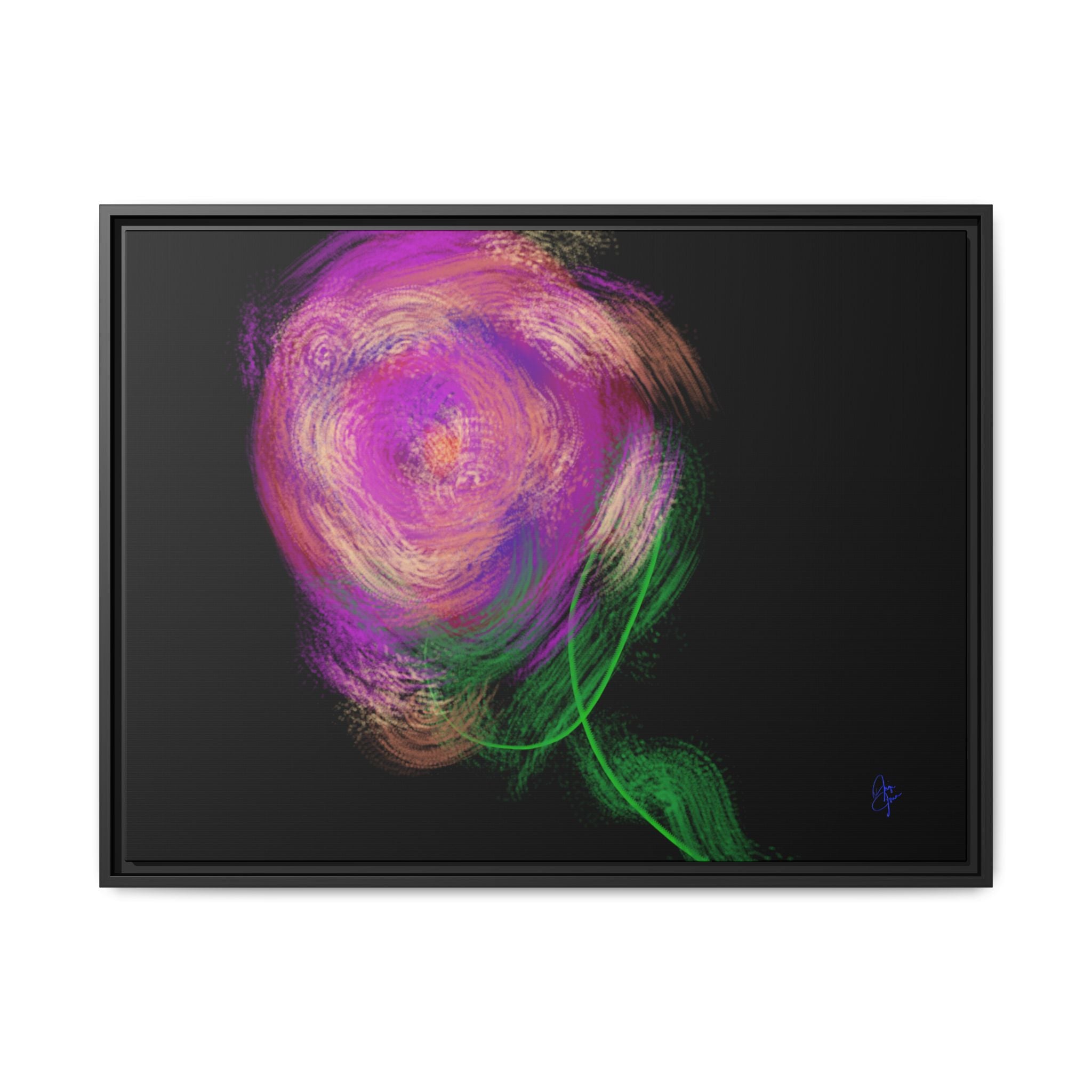 Abstract Rose Swirl Matte Framed Canvas — Multicolor Floral Wall Art