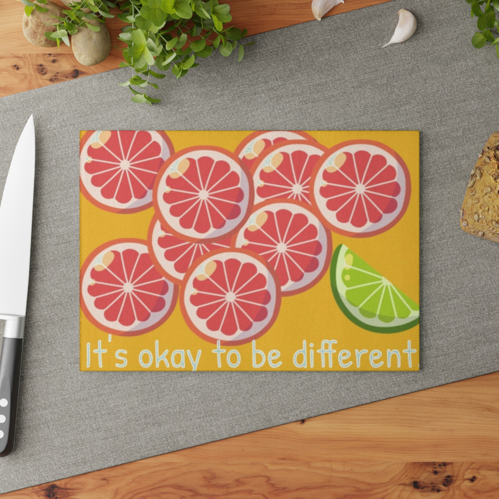 Glass Cutting Board — "It's Okay to Be Different" Grapefruit & Lime Decorative Kitchen Board