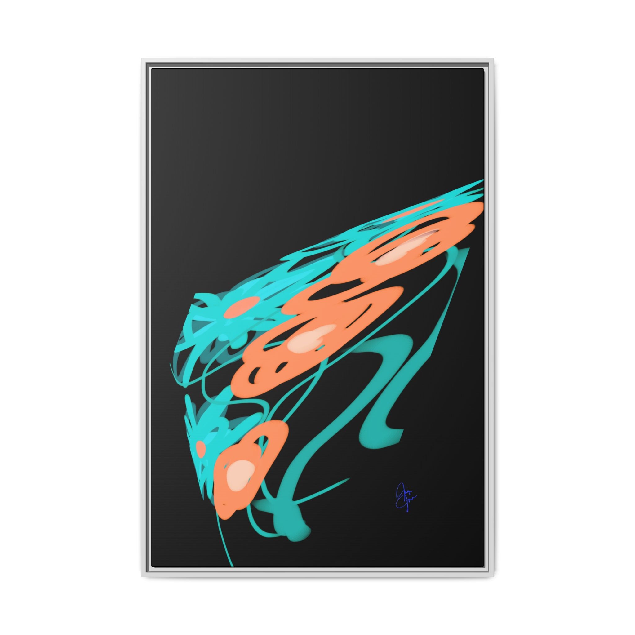 Abstract Teal & Coral Splash Framed Canvas