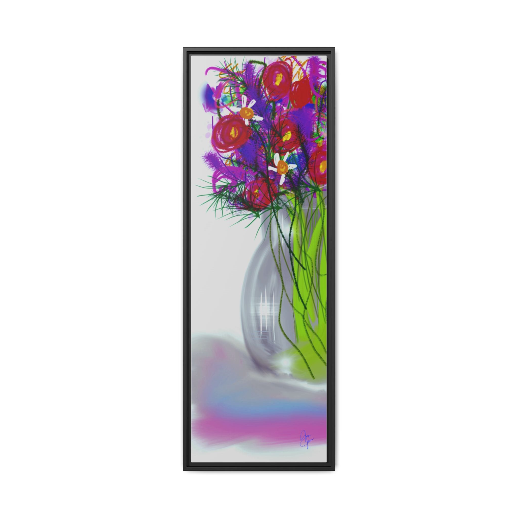 Framed Floral Bouquet Matte Canvas Wall Art — Colorful Abstract Flowers in Vase