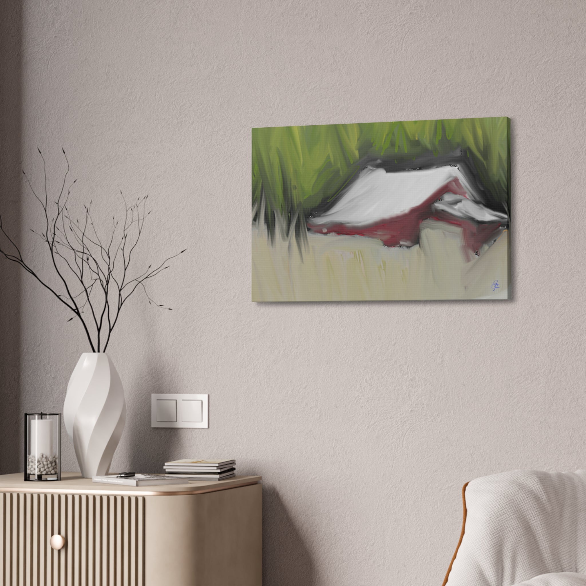 Canvas Wall Art - Red Barn in Green Field Stretched Canvas (1.5")