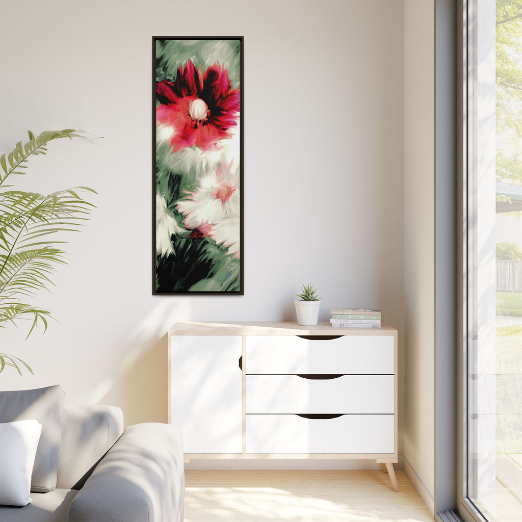 Framed Matte Canvas Print — Blurred Red & White Floral Art