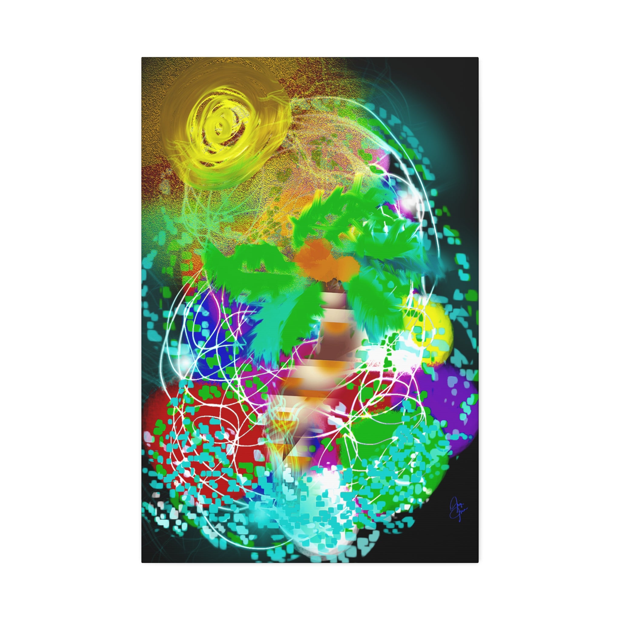 Tropical Abstract Canvas Print — Colorful Palm Tree Wall Art Stretched 1.5"