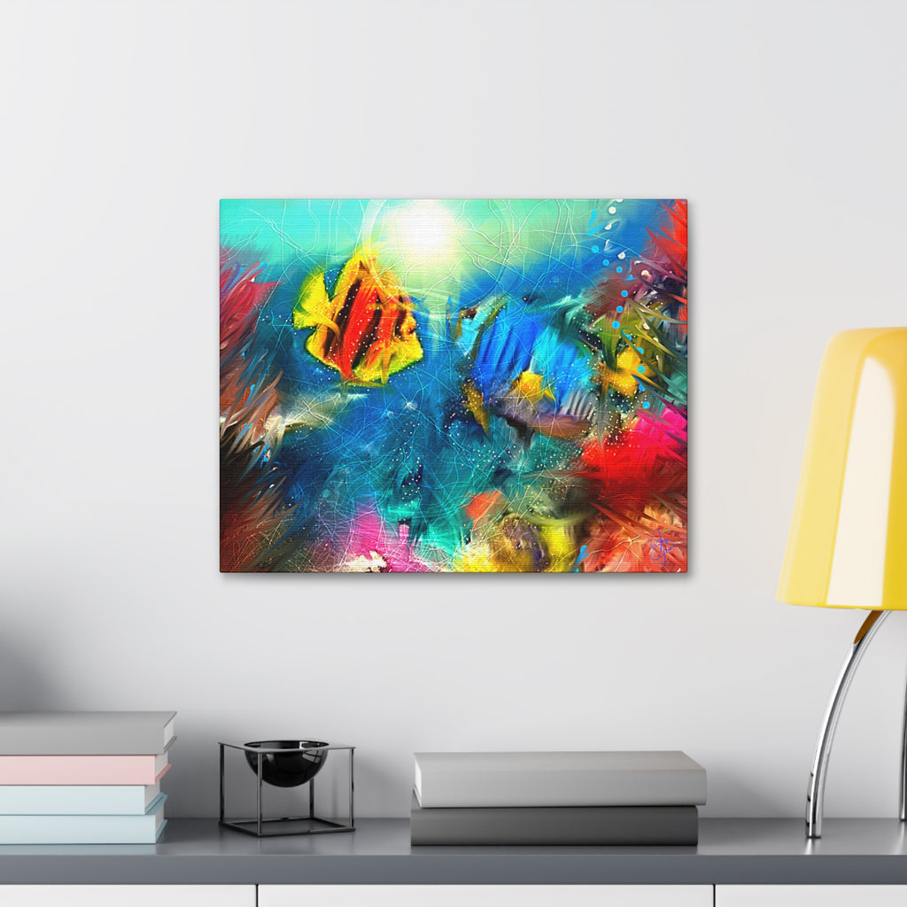 Abstract Tropical Fish Canvas – Colorful Ocean Wall Art (Stretched 1.5")